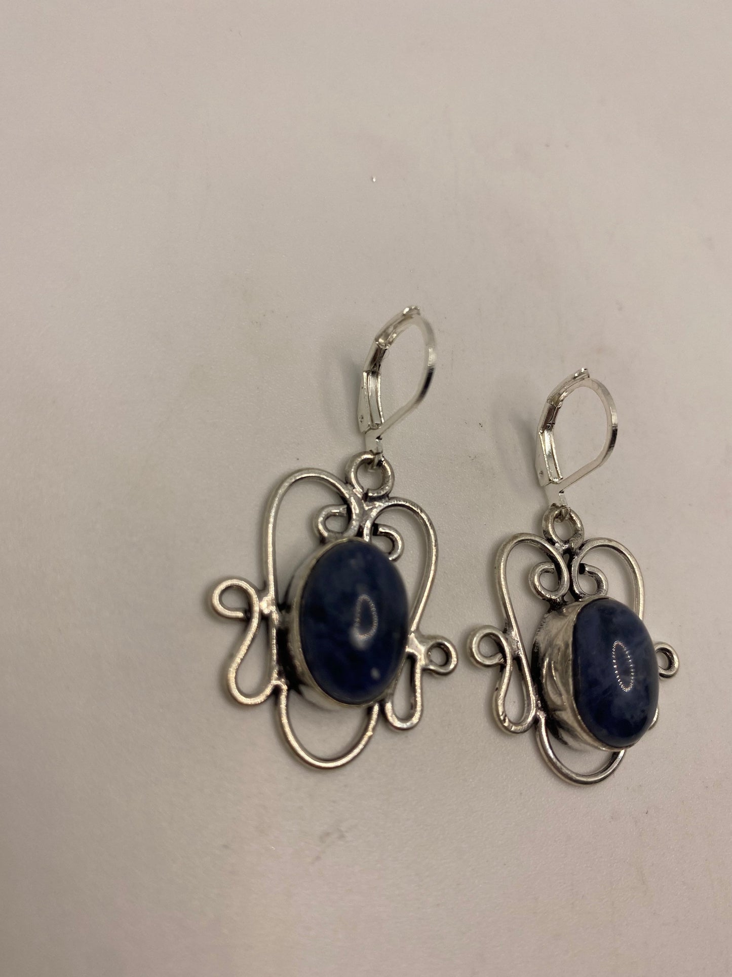 Vintage Blue Lapis Lazuli Earrings Silver Dangle