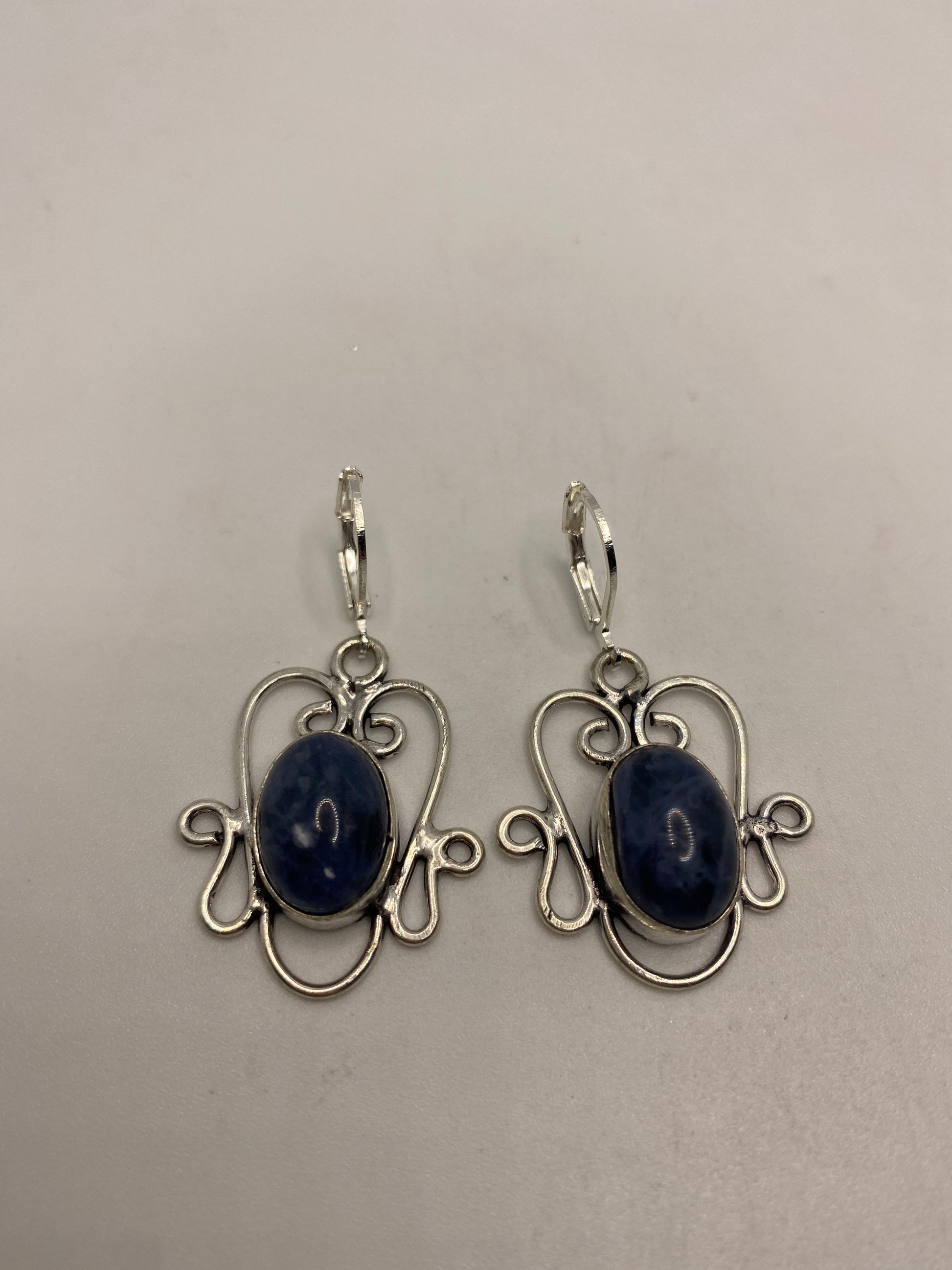 Vintage Blue Lapis Lazuli Earrings Silver Dangle