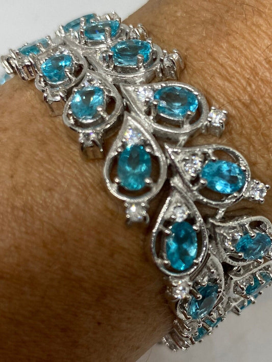 Handmade Blue Topaz in 925 Sterling Silver Tennis Bracelet