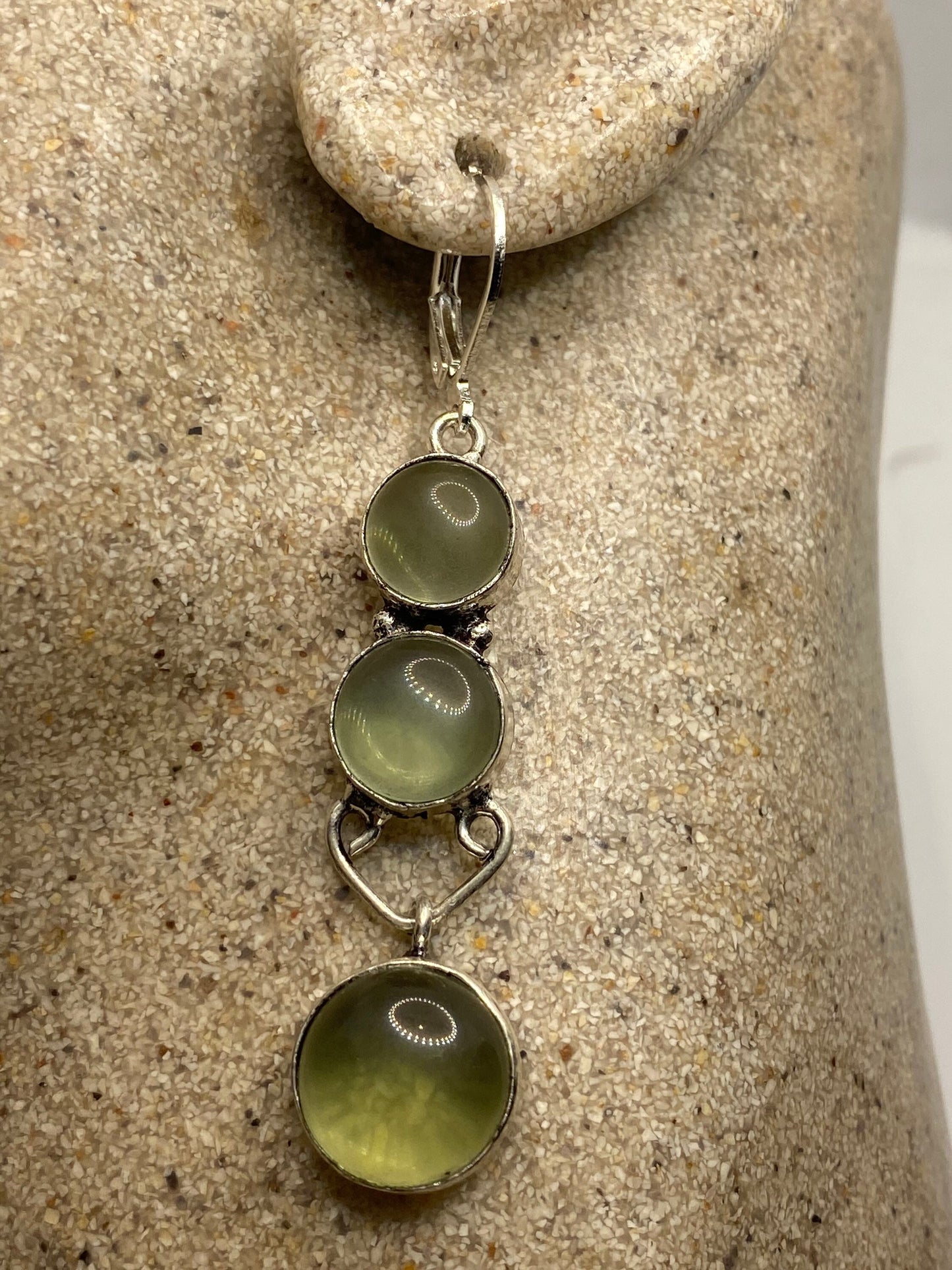 Green Fluorite Silver Deco Dangle Earrings Antique Vintage