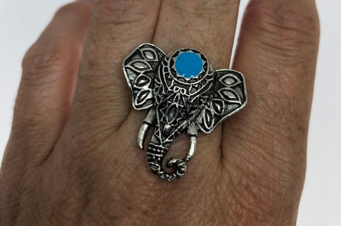 Stunning Turquoise and White Bronze Elephant Ring