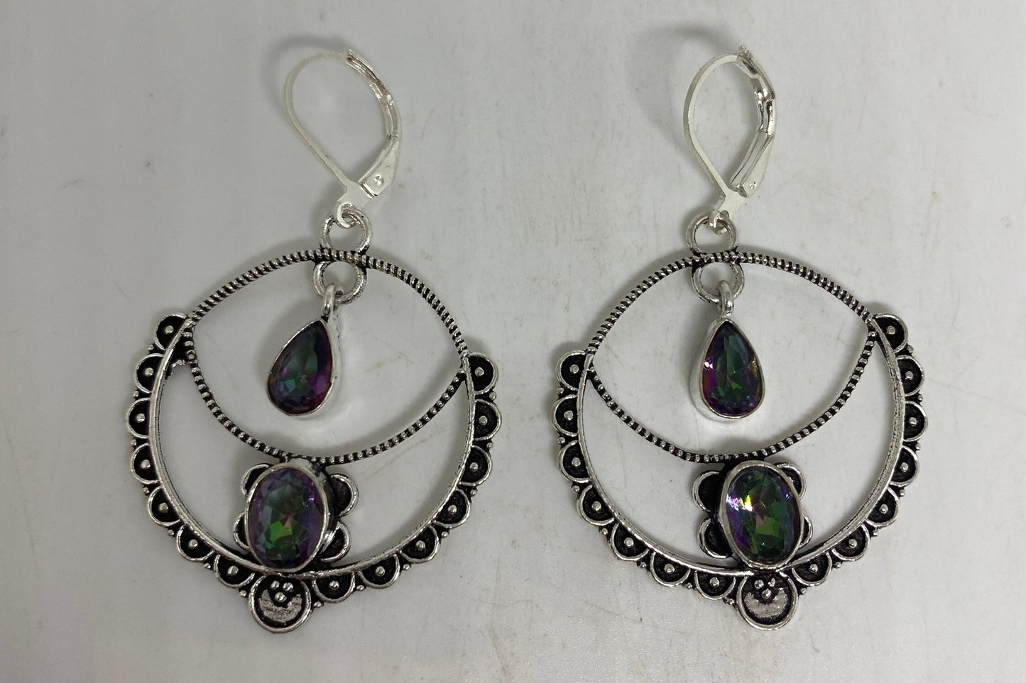 Vintage Handmade 925 Sterling Silver Deep Blue Mystic Topaz Lever Backs Earrings