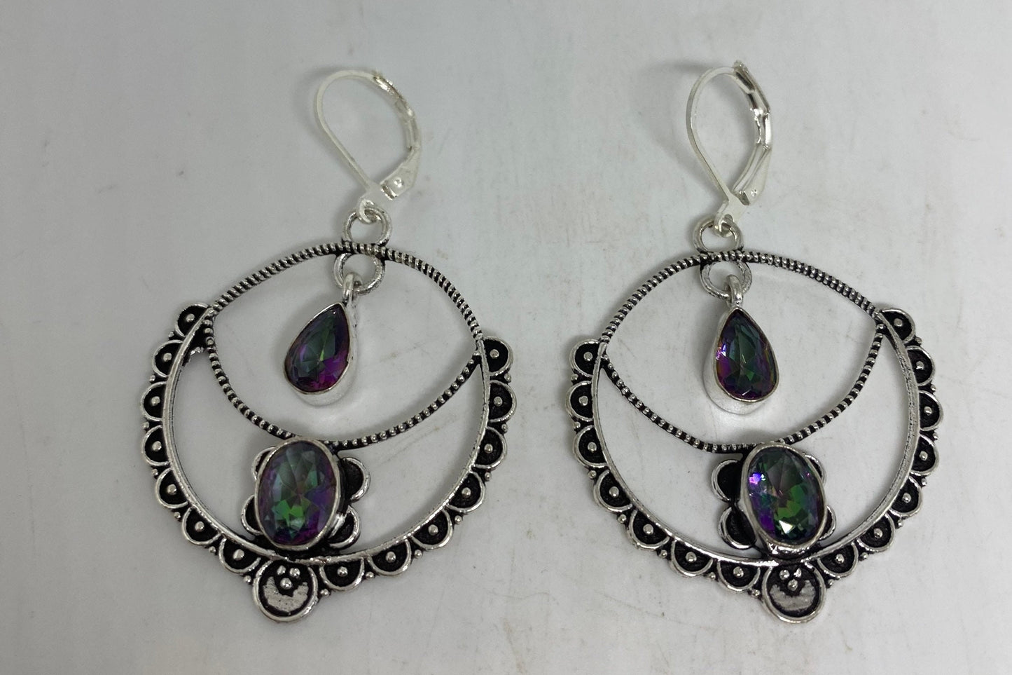 Vintage Handmade 925 Sterling Silver Deep Blue Mystic Topaz Lever Backs Earrings