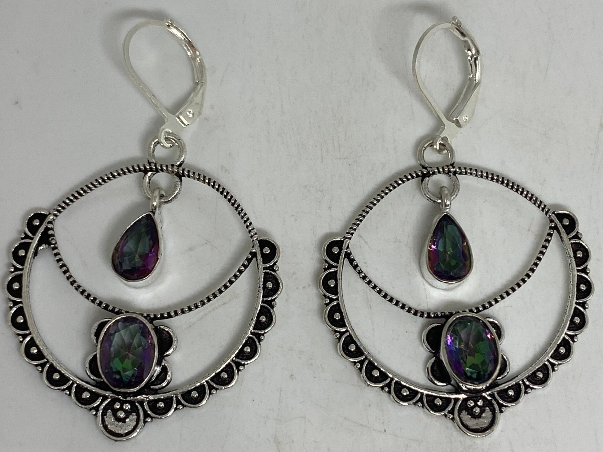 Vintage Handmade 925 Sterling Silver Deep Blue Mystic Topaz Lever Backs Earrings