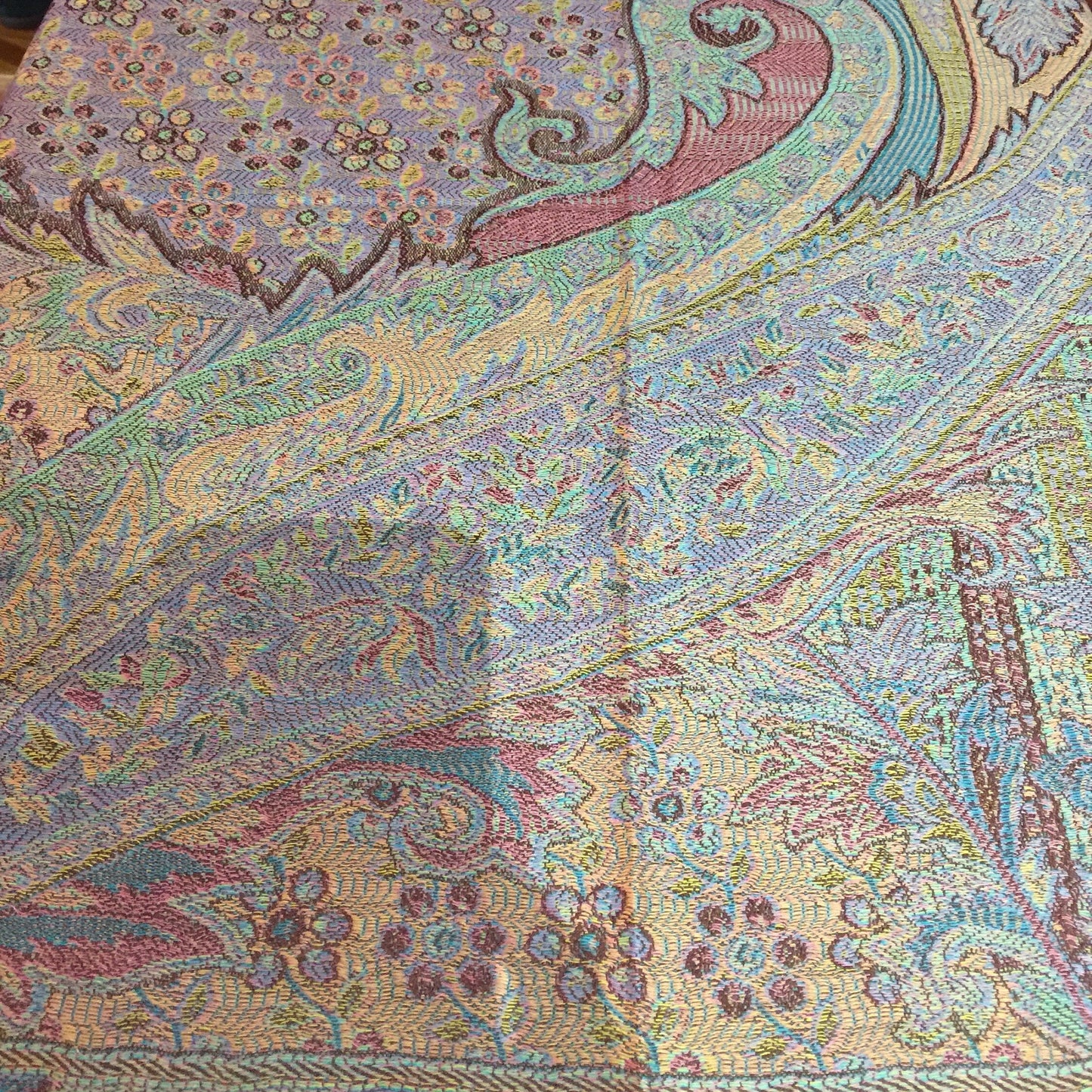 Brown Purple Metallic Vintage Paisley Brocade Pashmina Scarf Wrap Shawl