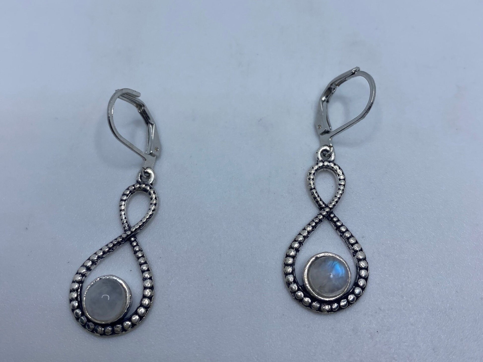 Vintage Rainbow Moonstone Sterling Silver Lever Back Dangle Earrings