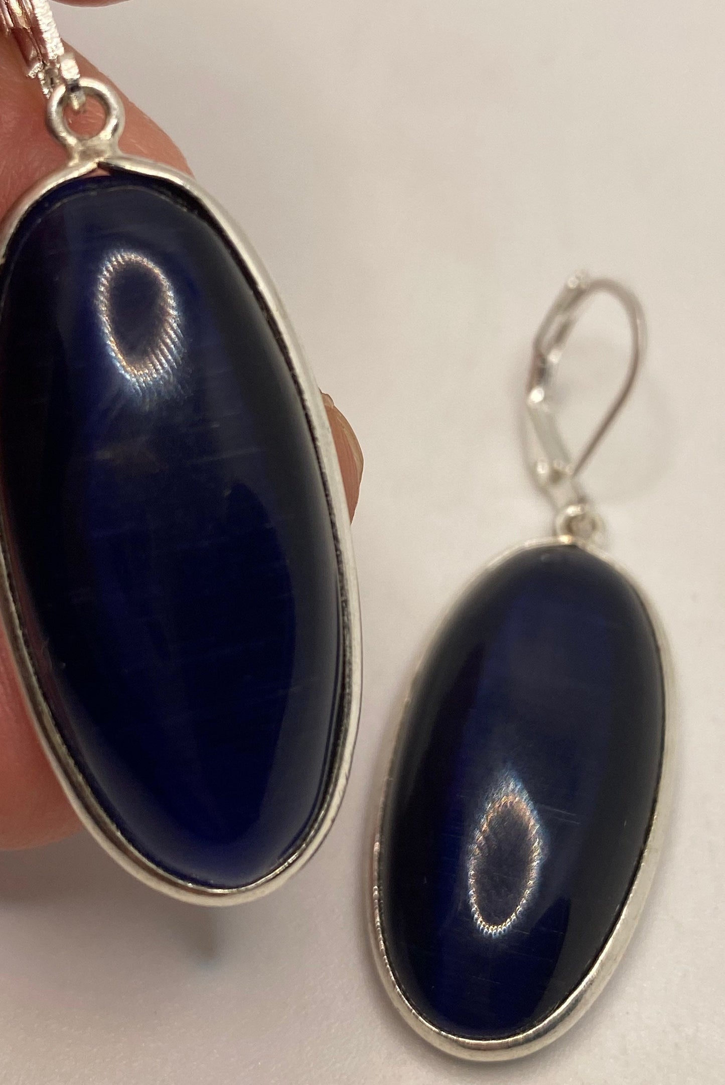 Vintage Sterling Silver Blue Cats Eye (Synthetic) Earrings