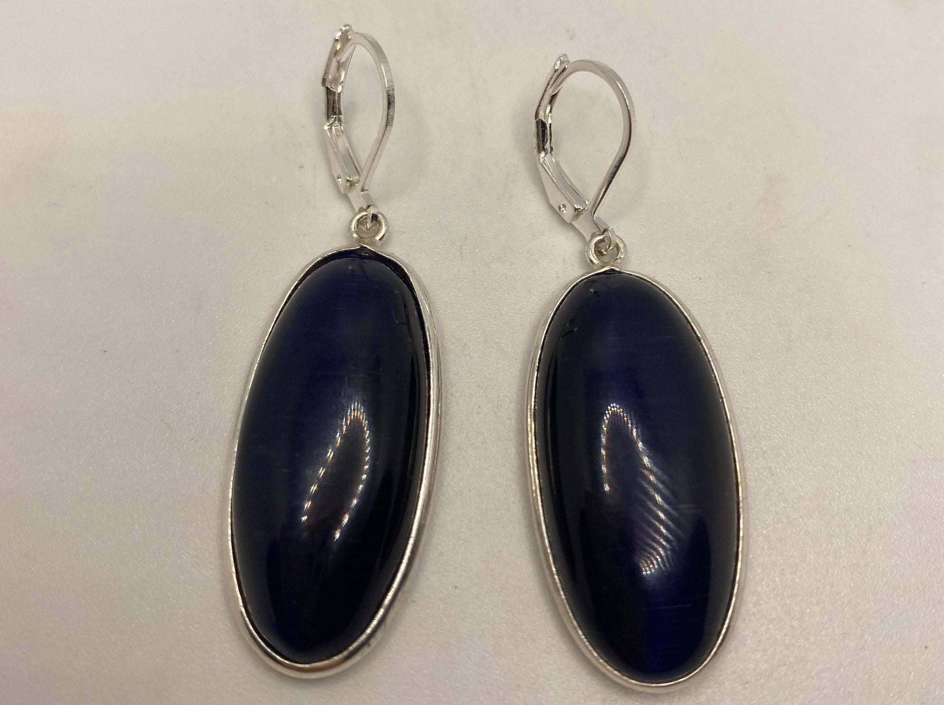 Vintage Sterling Silver Blue Cats Eye (Synthetic) Earrings