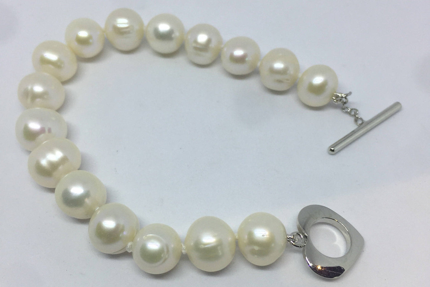 Vintage Pearl Bracelet in 925 Sterling Silver with Heart Toggle