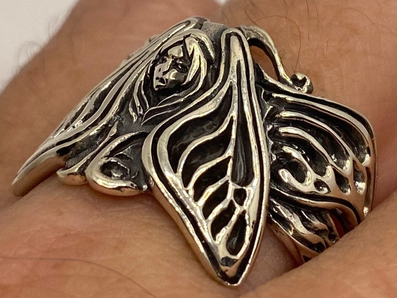 925 Sterling Silver Fairy Moth Deco Goddess Ring