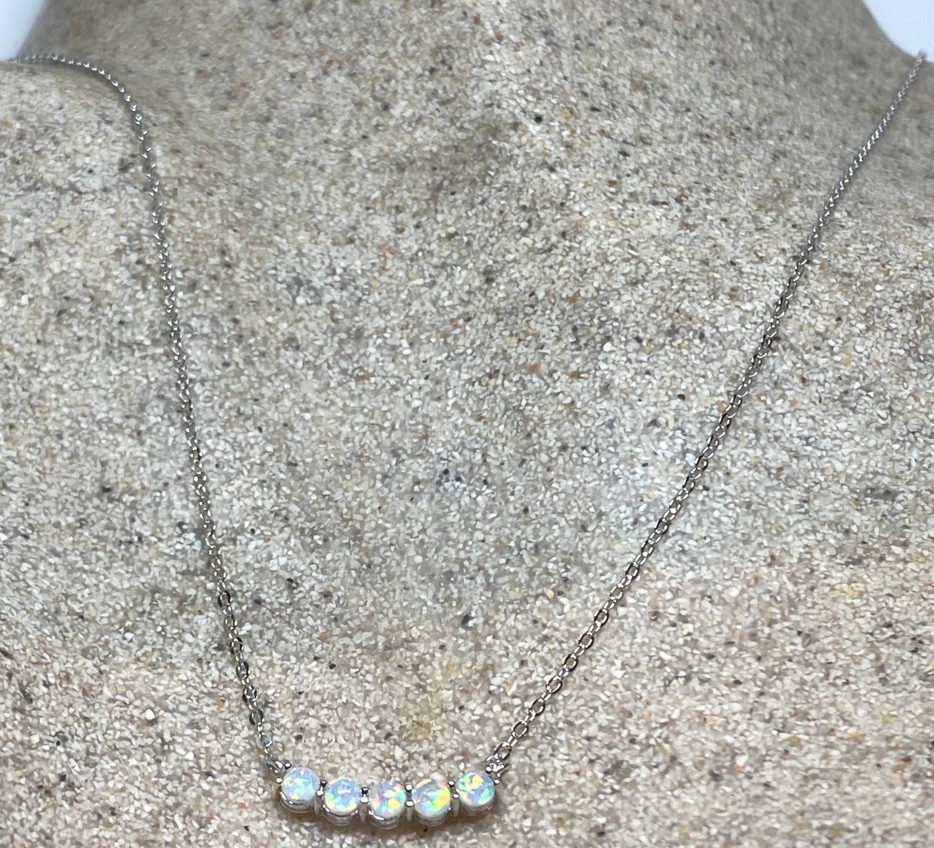 Vintage White Opal Choker 925 Sterling Silver Pendant Necklace