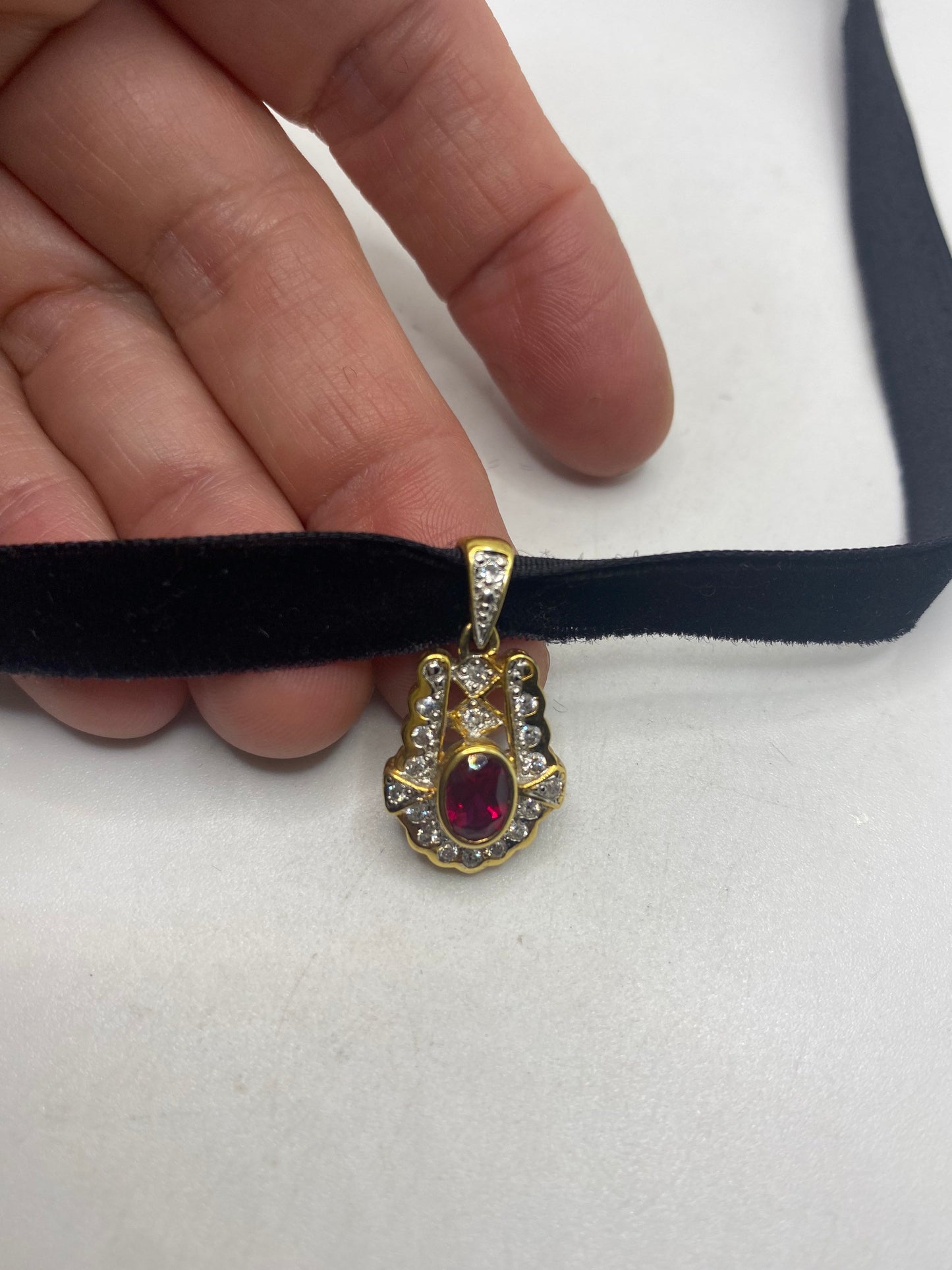 Vintage Handmade 925 Sterling Silver Gold Ruby Pendant