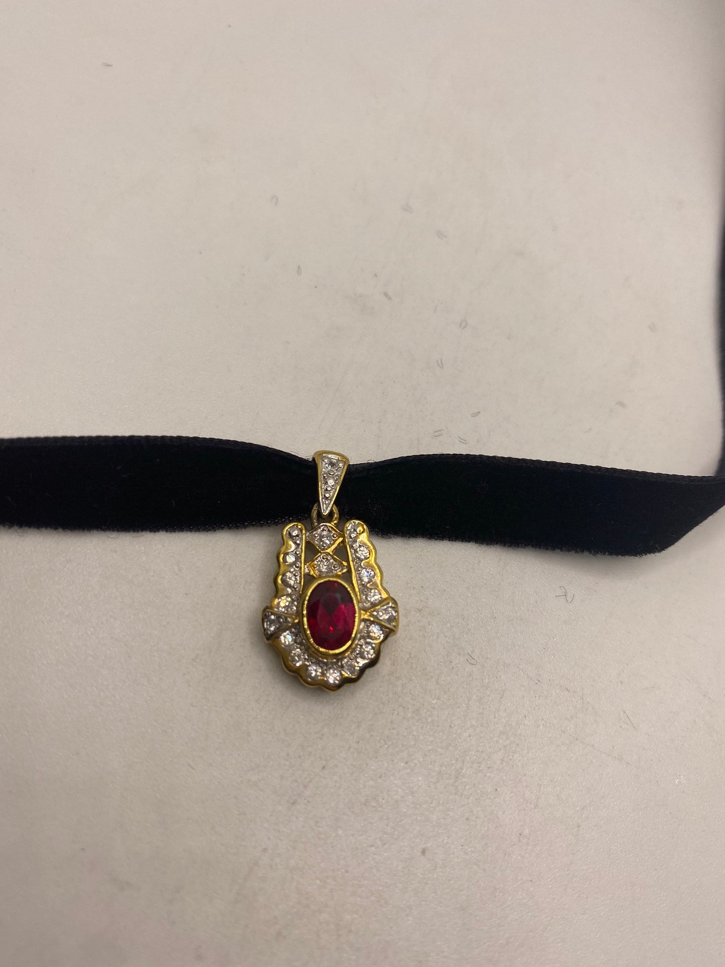 Vintage Handmade 925 Sterling Silver Gold Ruby Pendant