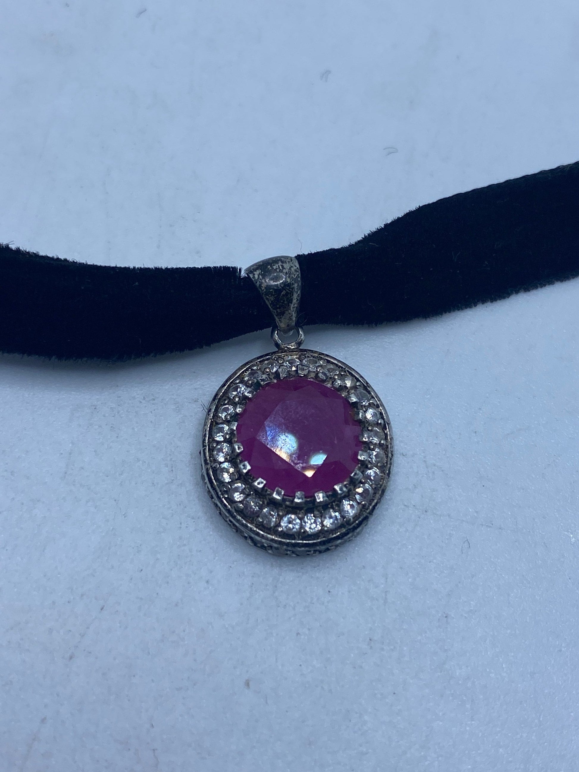 Vintage Handmade 925 Sterling Silver Gold Ruby Pendant