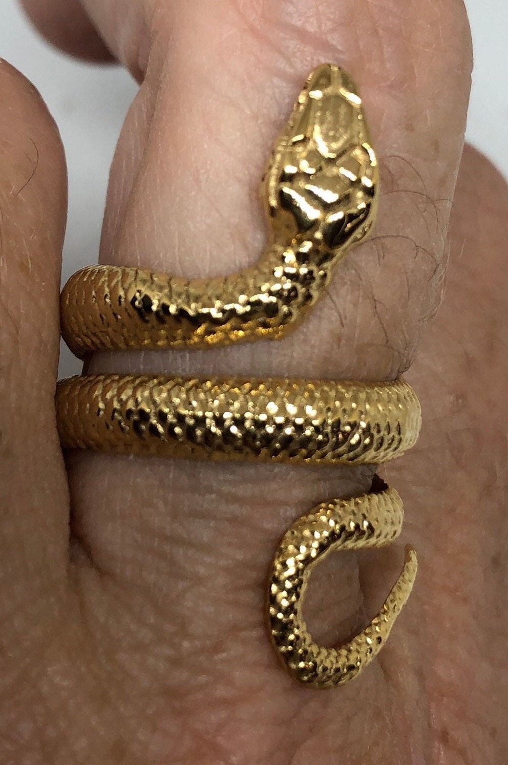 18k Gold Finish Stainless Steel Snake Ring on finger