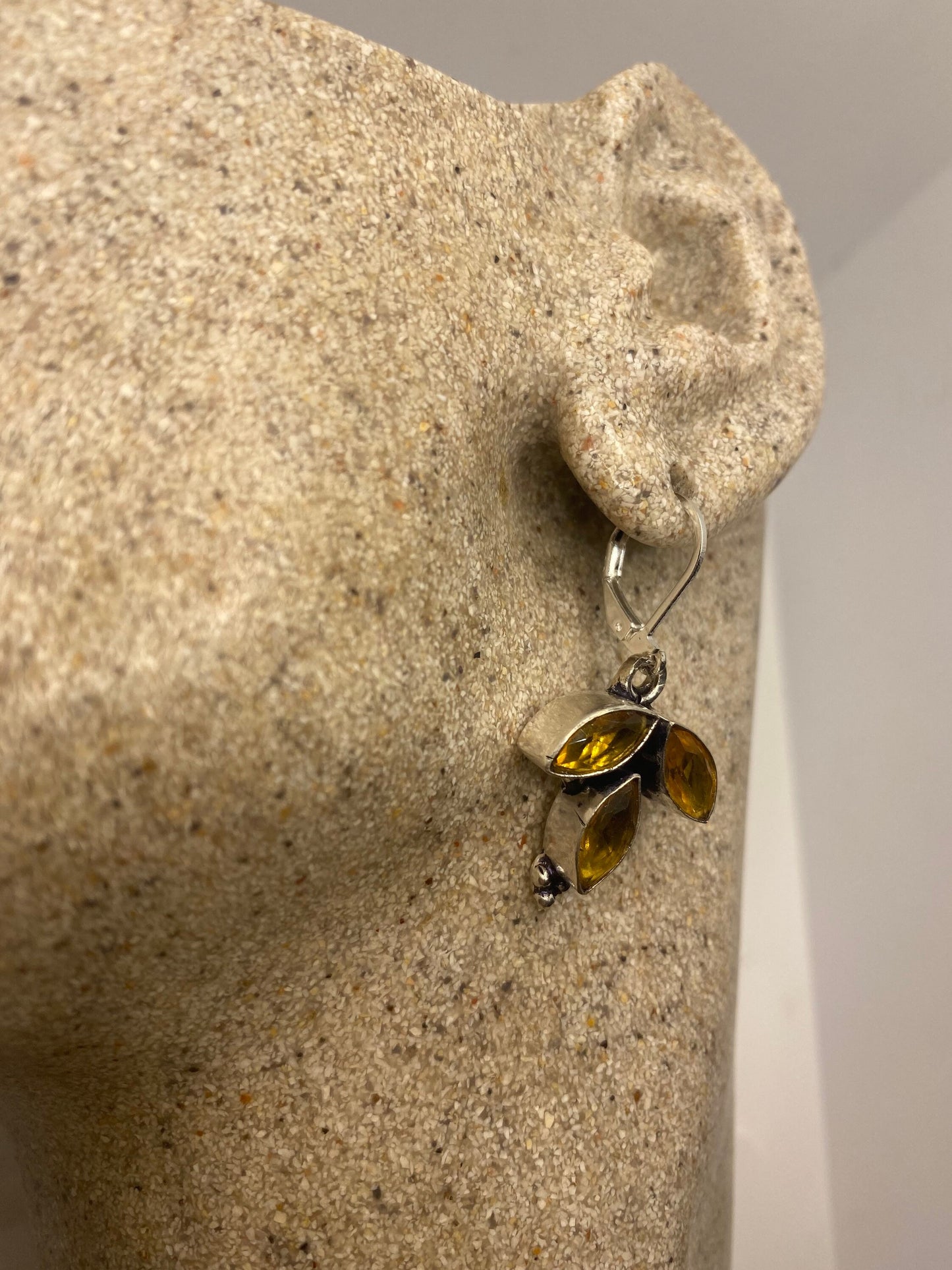 Vintage Citrine 925 Sterling Silver Lever Back Earrings