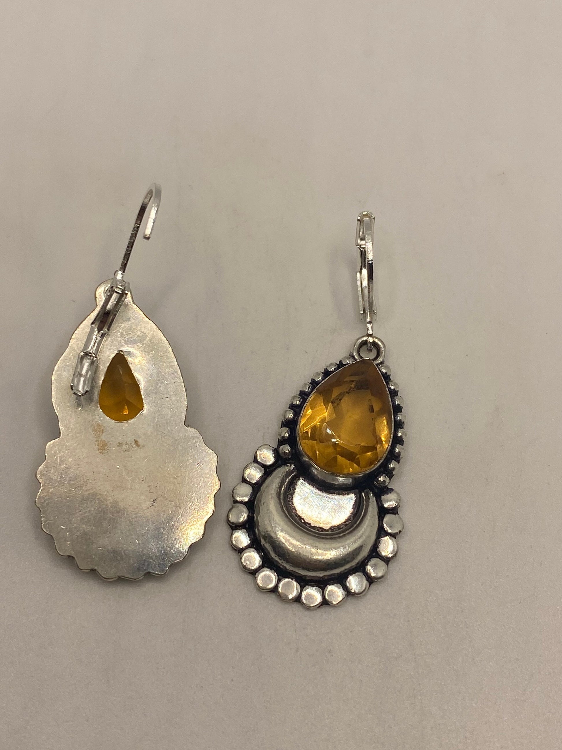 Vintage Citrine 925 Sterling Silver Lever Back Earrings