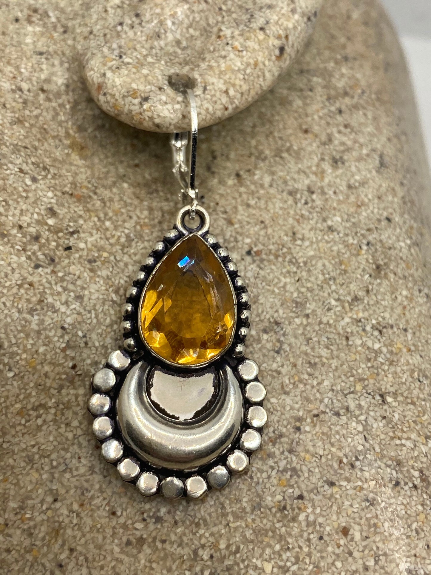 Vintage Citrine 925 Sterling Silver Lever Back Earrings