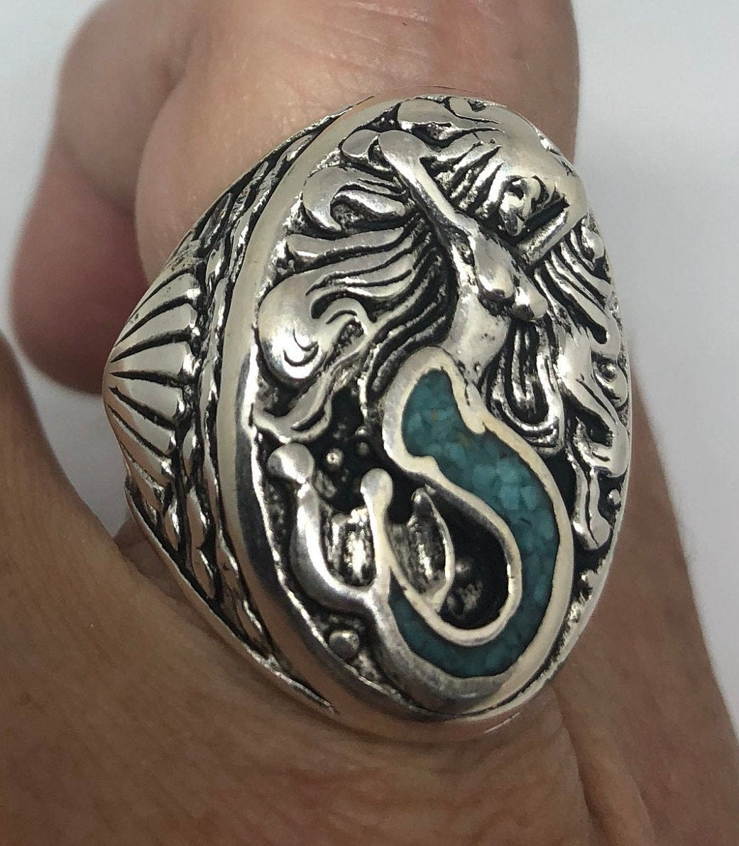 Vintage Southwestern Turquoise Mermaid Ring