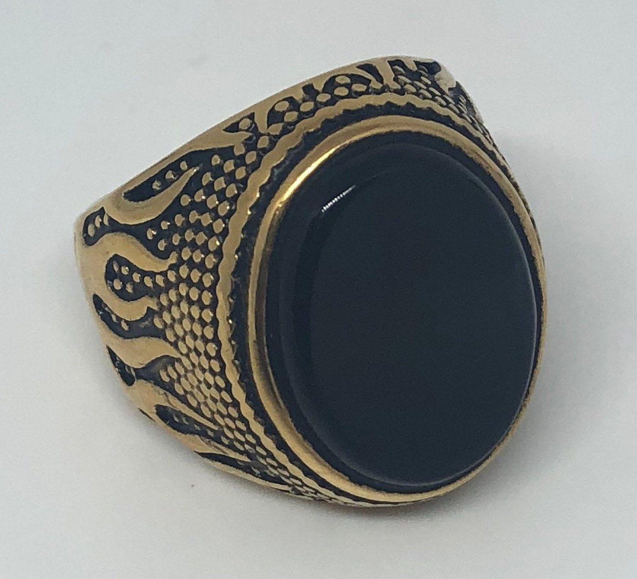Gothic Gold Finished Stainless Steel Black Onyx Ring