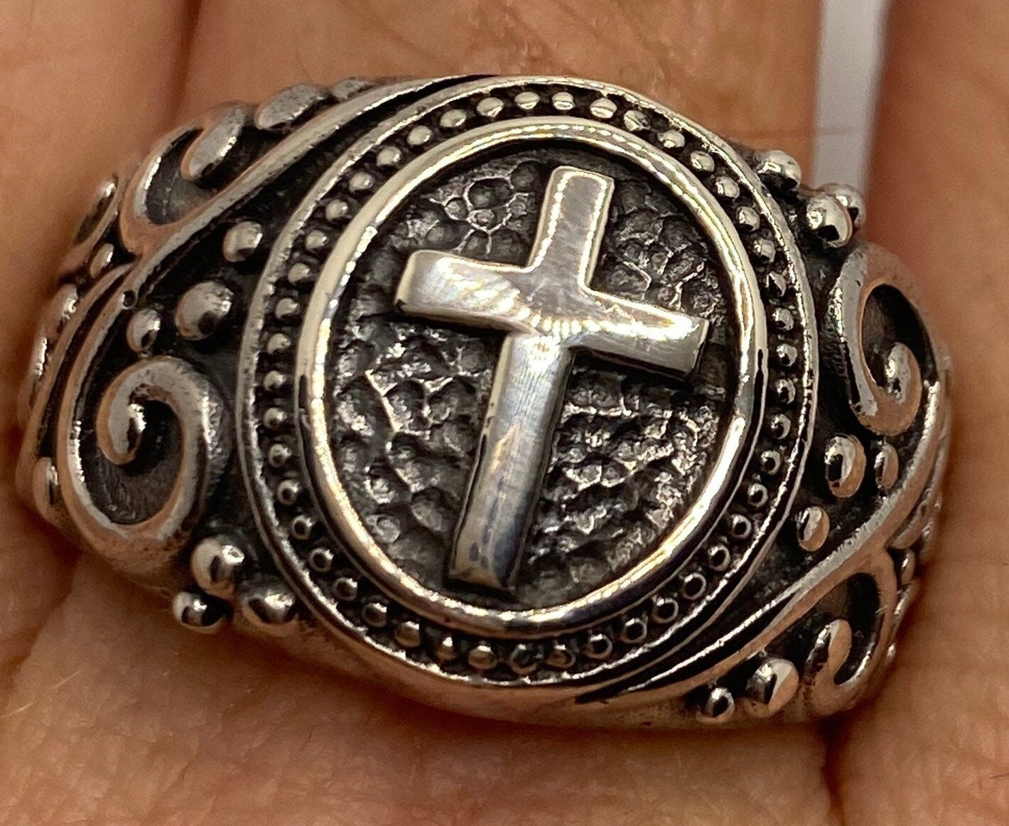 Vintage 925 Sterling Silver Antiqued Cross Ring