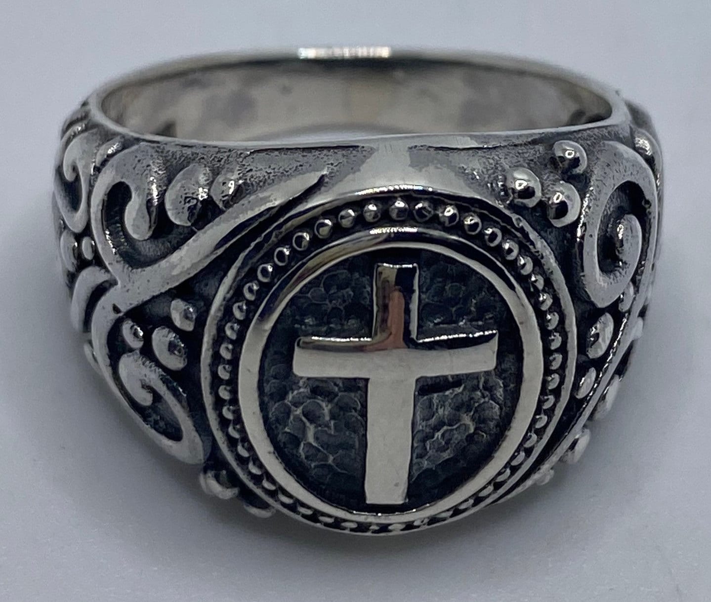 Vintage 925 Sterling Silver Antiqued Cross Ring