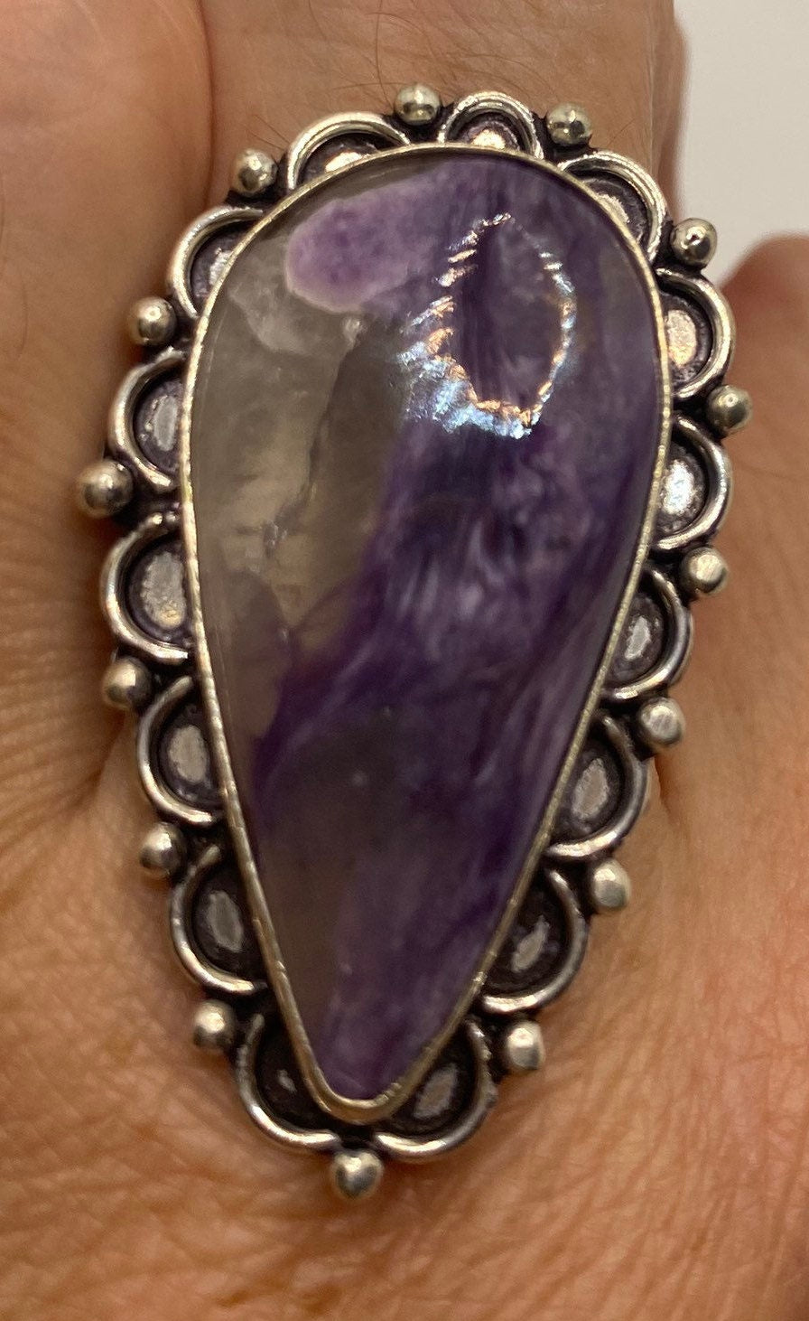 Vintage Genuine Amethyst Lace Agate Ring