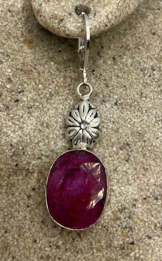 Vintage Pink Raw Ruby Earrings 925 Sterling Silver Leverback