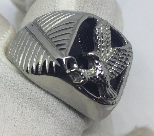 Vintage Black Onyx Inlay Southwestern Mens Eagle Ring