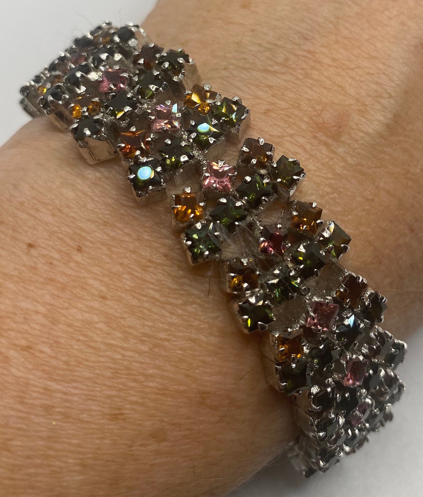 Vintage Watermellon Tourmaline Statement Bracelet 925 Sterling Silver