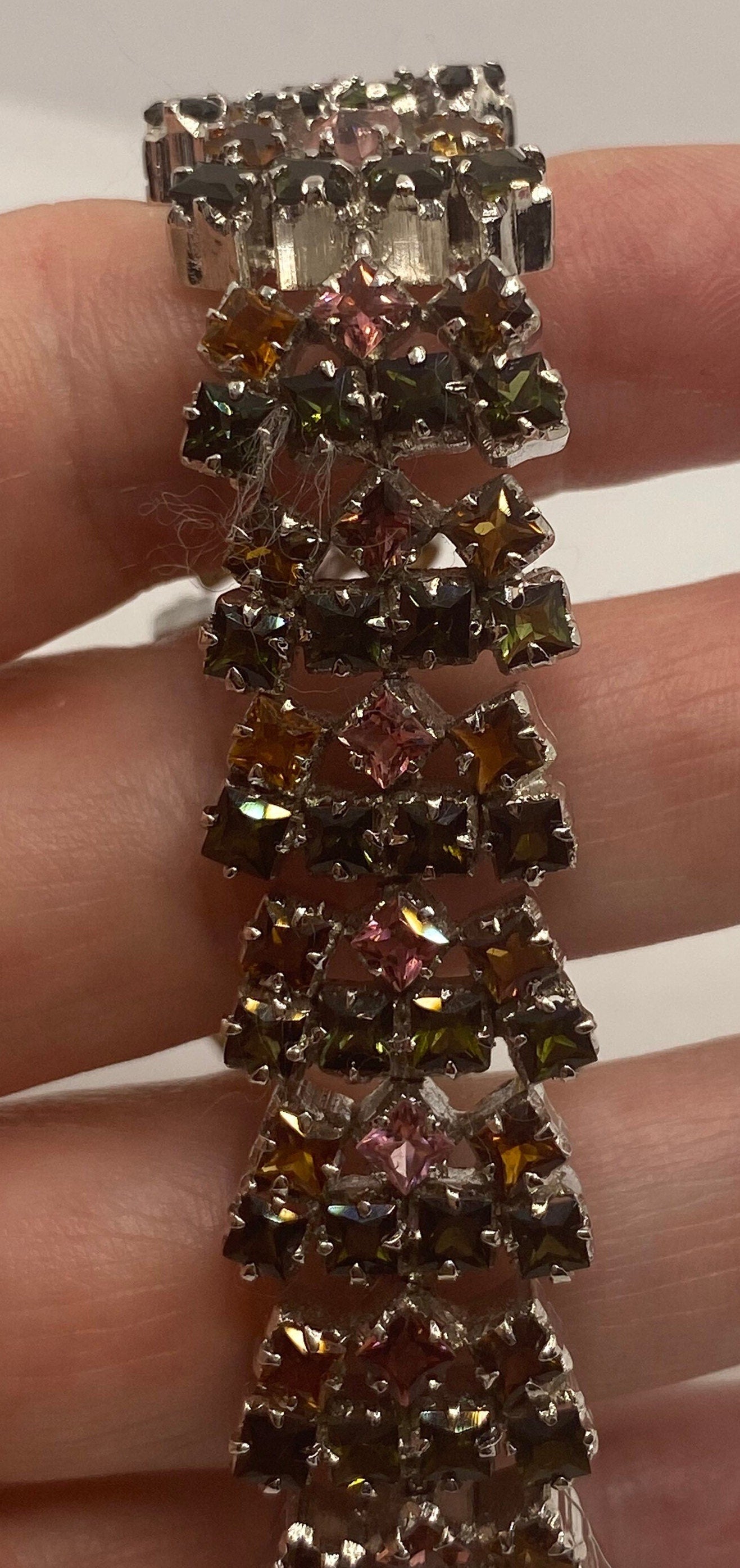 Vintage Watermellon Tourmaline Statement Bracelet 925 Sterling Silver