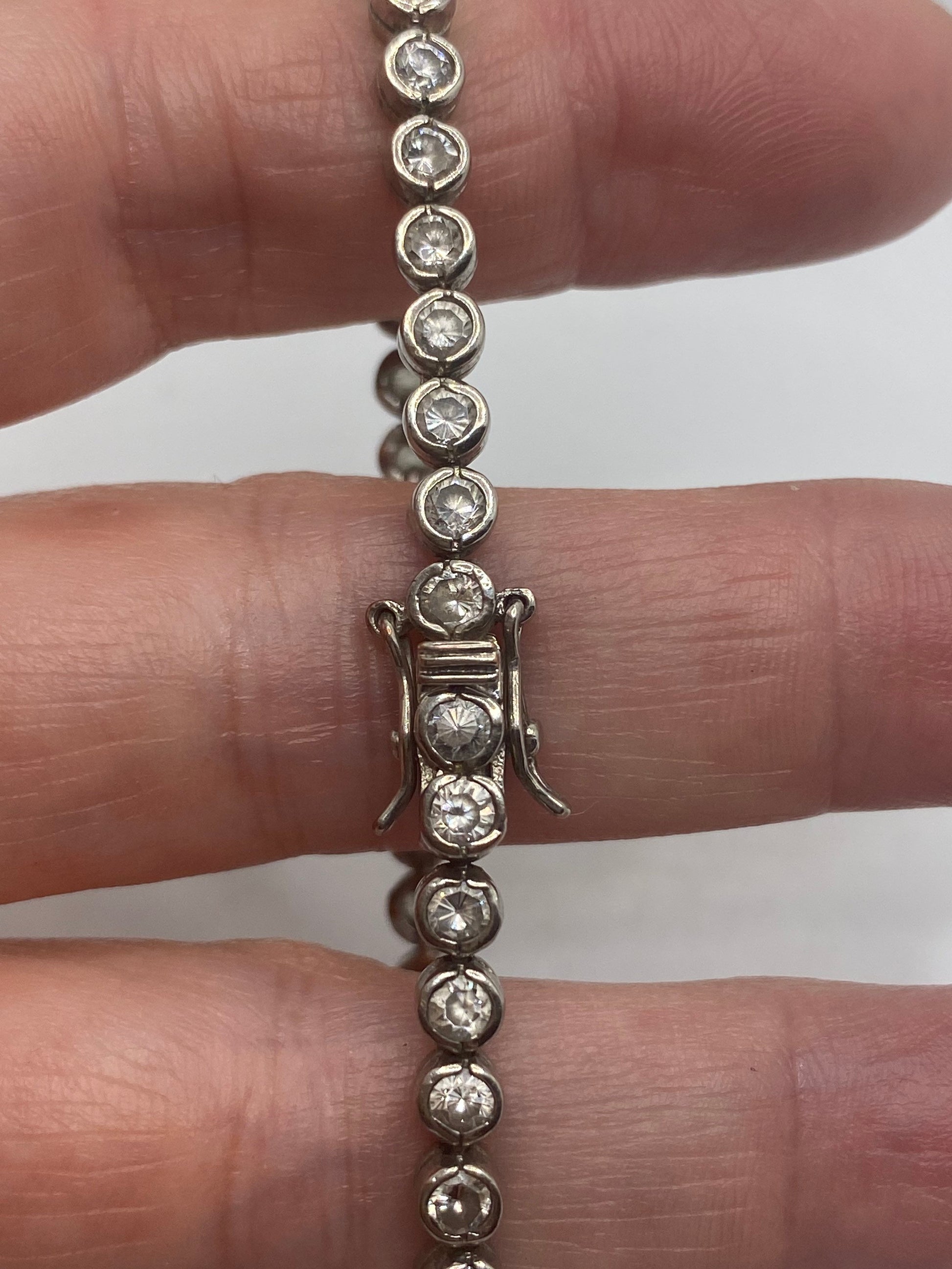 Vintage Crystal White Sapphire 925 Sterling Silver Tennis Bracelet