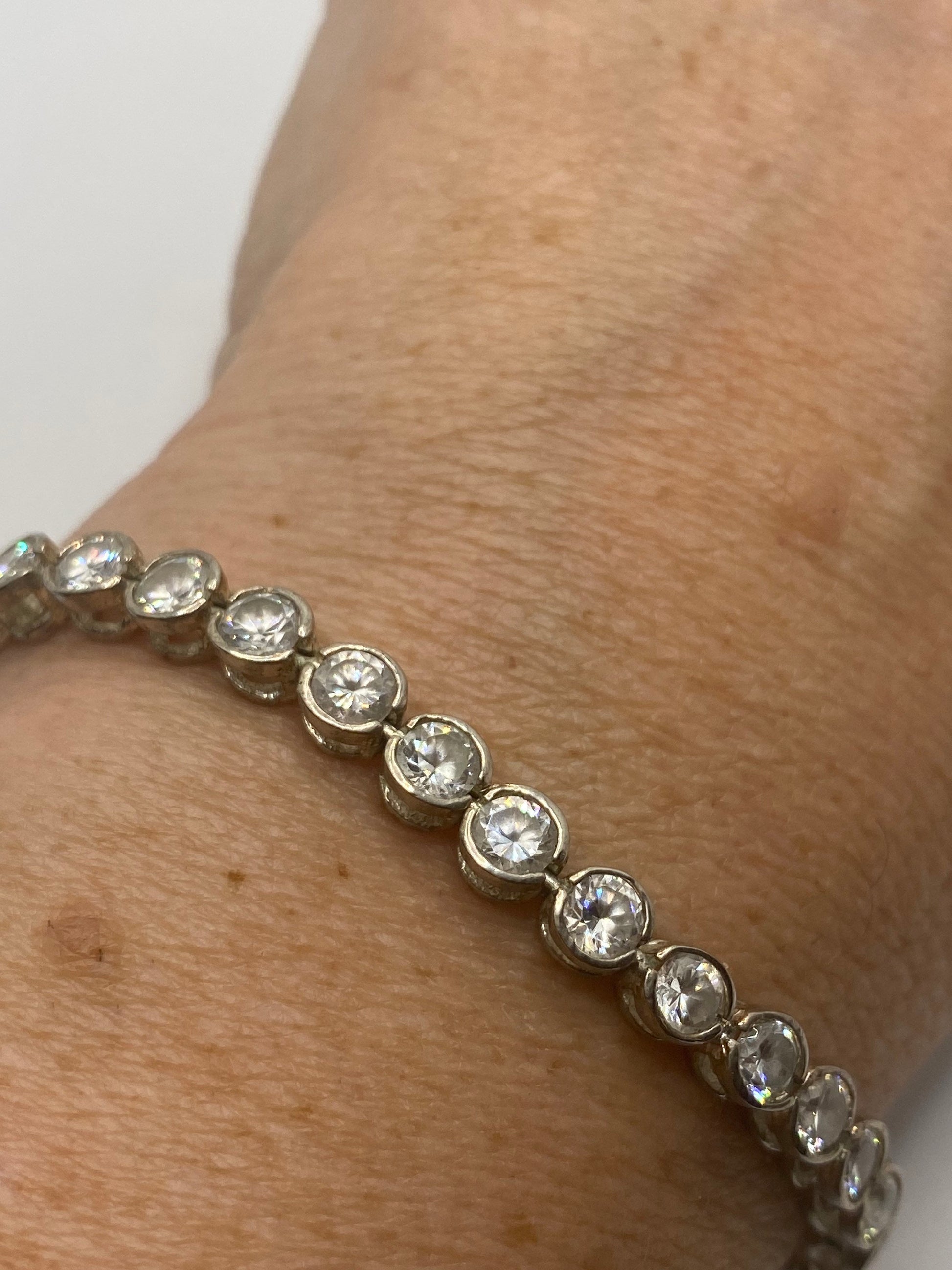 Vintage Crystal White Sapphire 925 Sterling Silver Tennis Bracelet