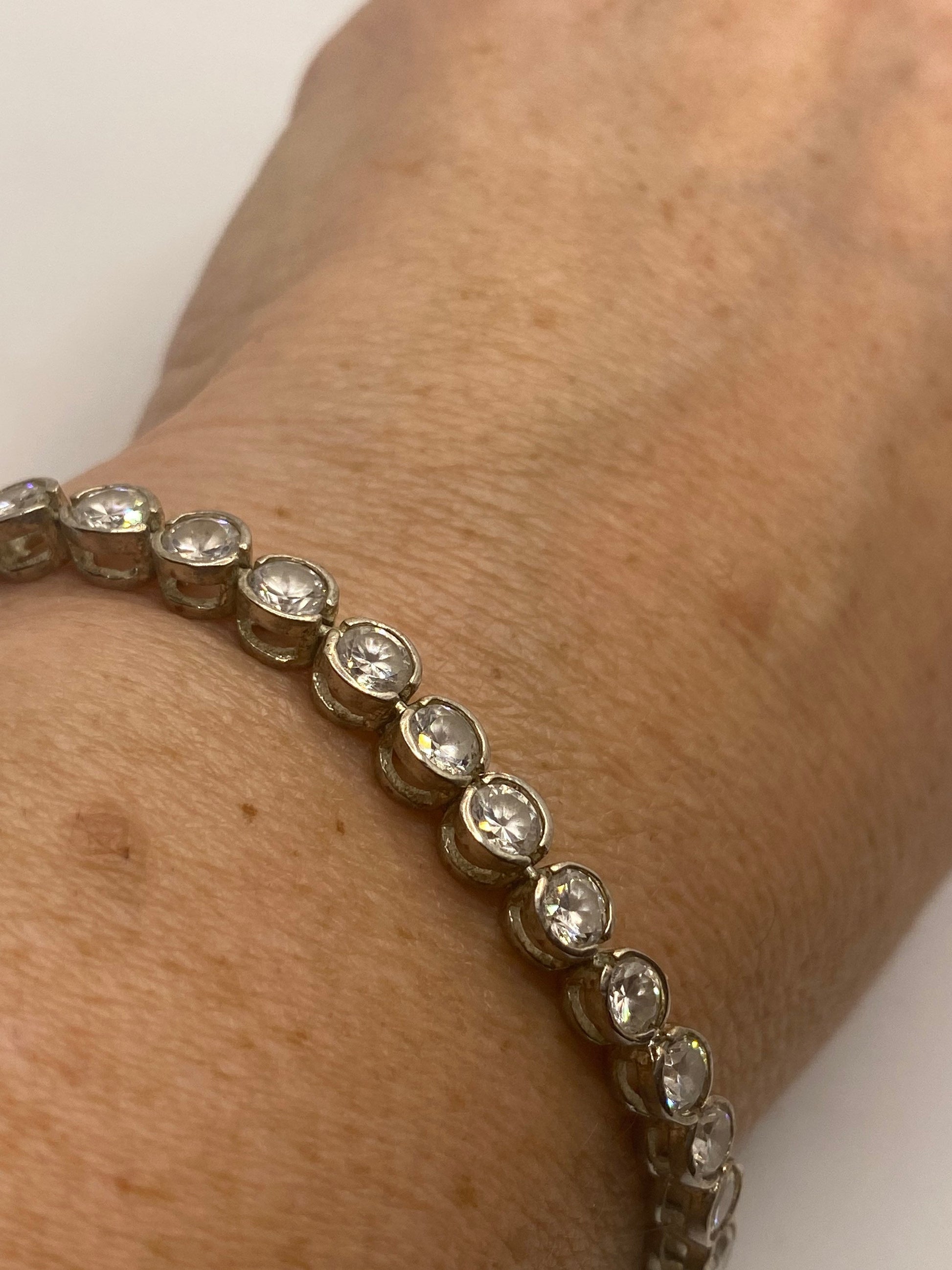 Vintage Crystal White Sapphire 925 Sterling Silver Tennis Bracelet