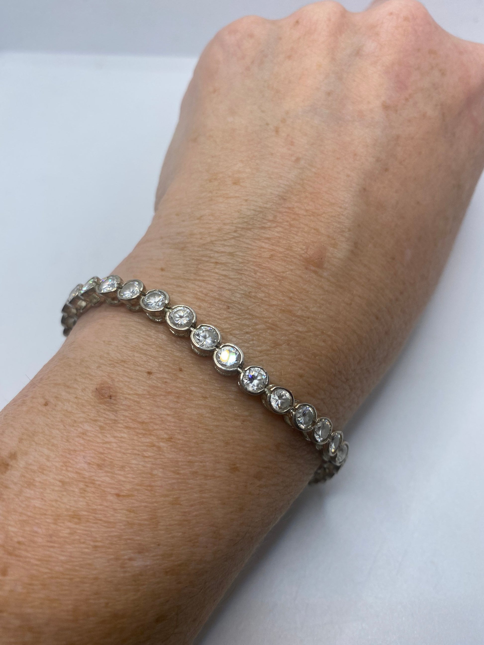 Vintage Crystal White Sapphire 925 Sterling Silver Tennis Bracelet