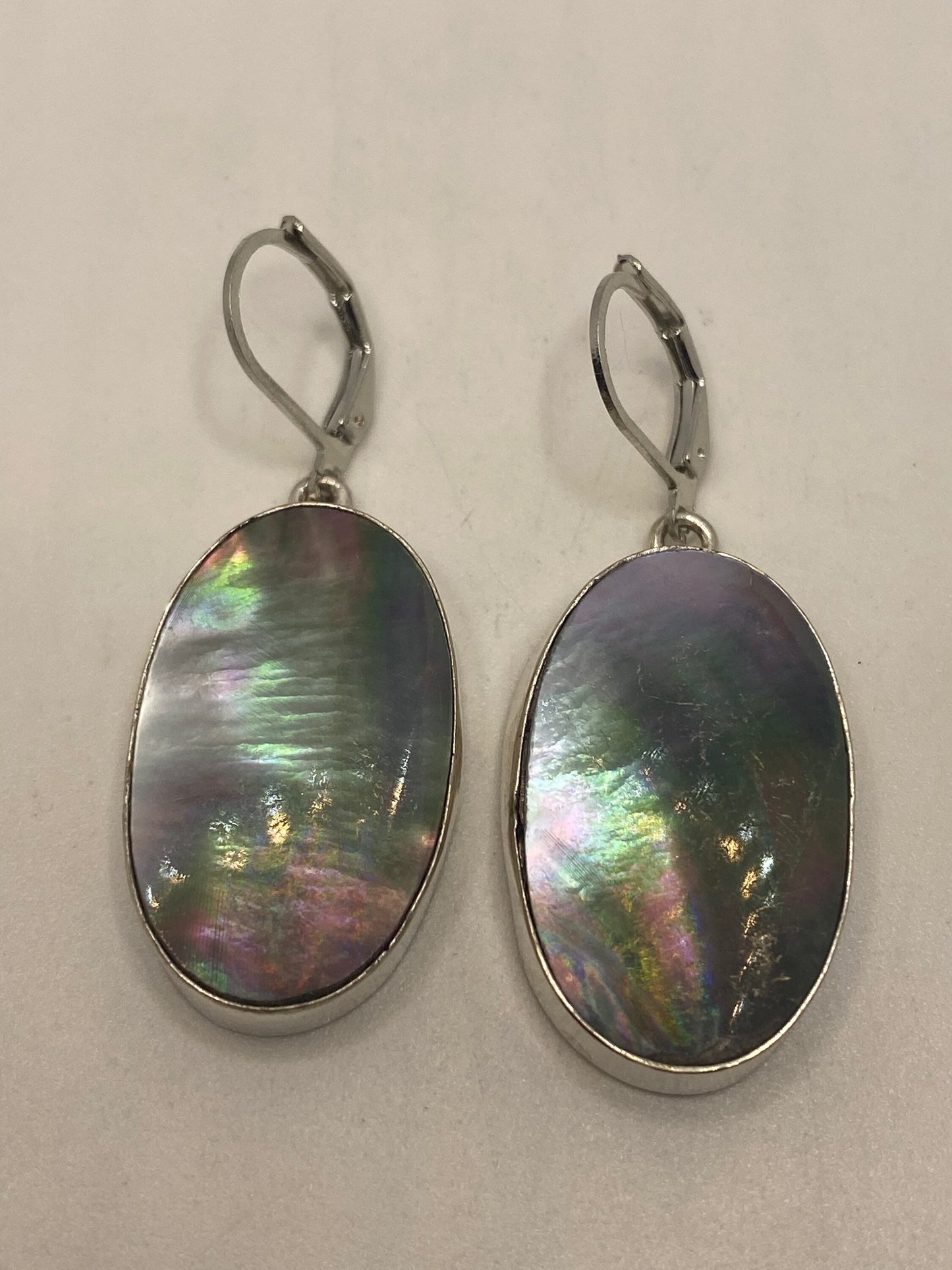 Vintage Gray Mother of Pearl 925 Sterling Silver Dangle Earrings