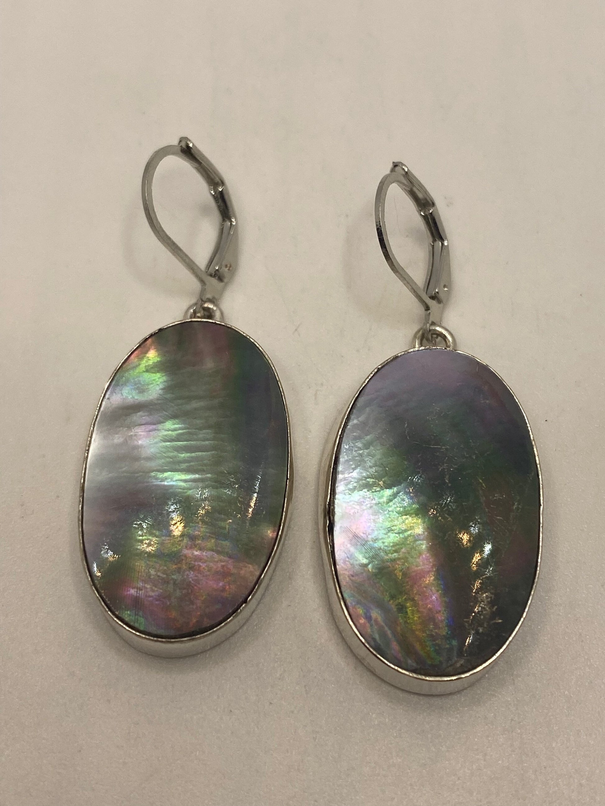 Vintage Gray Mother of Pearl 925 Sterling Silver Dangle Earrings