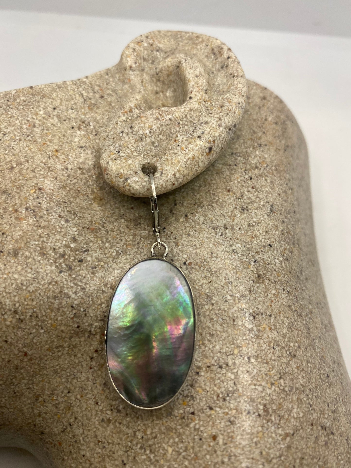 Vintage Gray Mother of Pearl 925 Sterling Silver Dangle Earrings