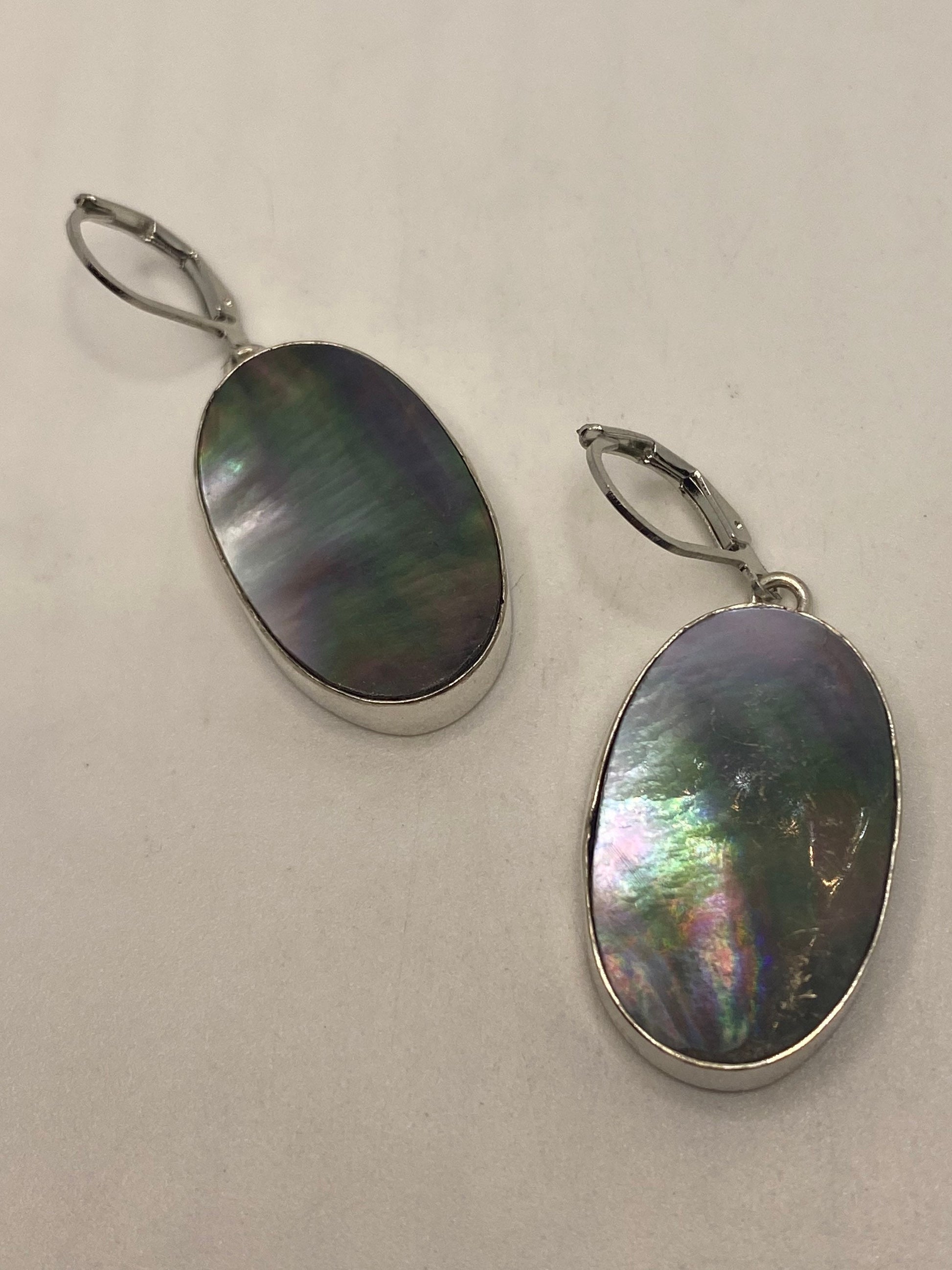 Vintage Gray Mother of Pearl 925 Sterling Silver Dangle Earrings