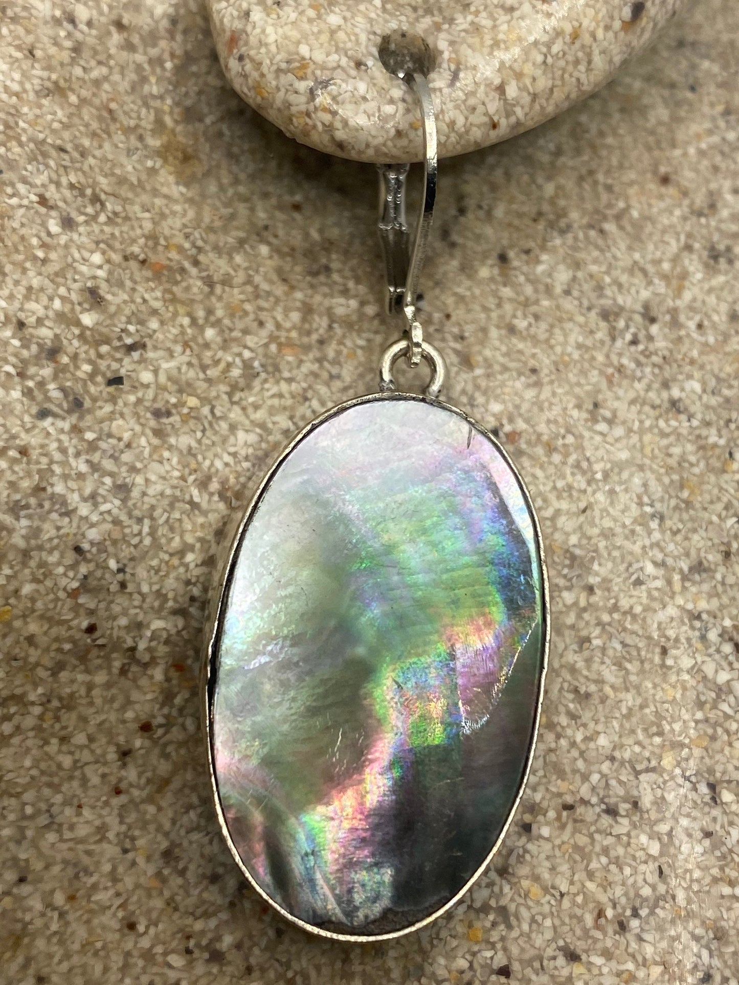 Vintage Gray Mother of Pearl 925 Sterling Silver Dangle Earrings