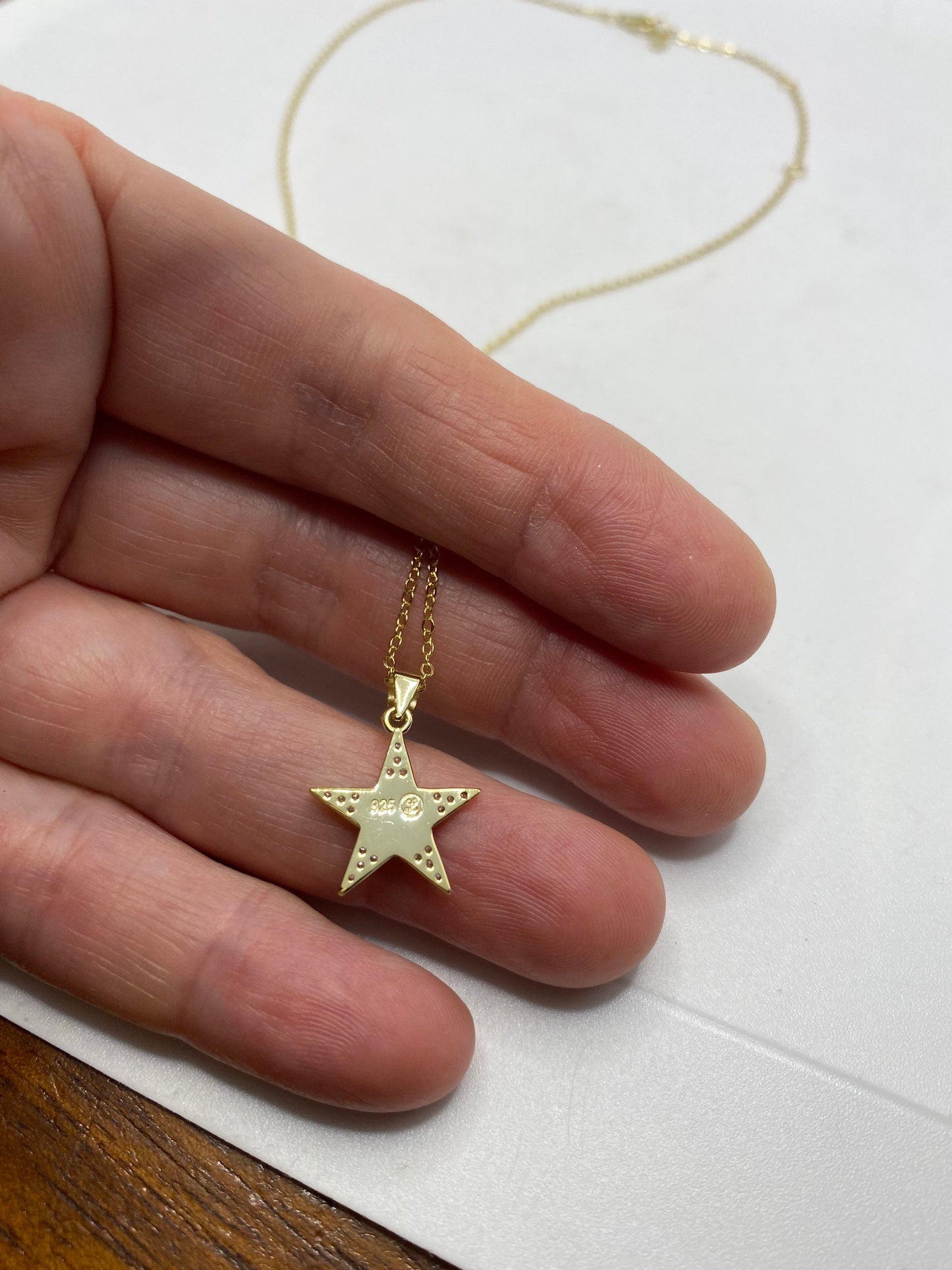 Vintage White Opal Star Choker Golden 925 Sterling Silver Pendant Necklace