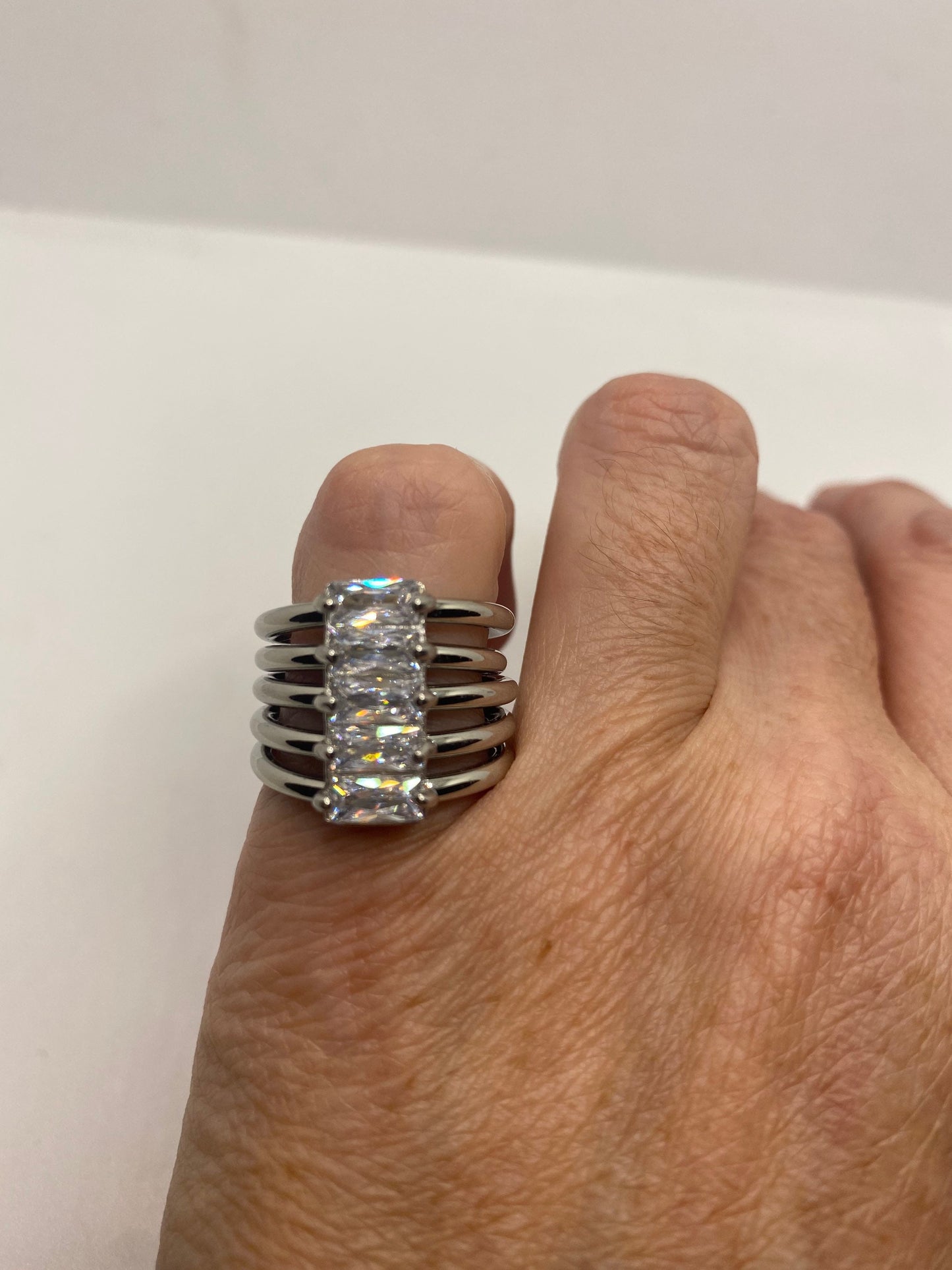 Vintage Austrian Crystal Silver Stainless Steel Harem Ring