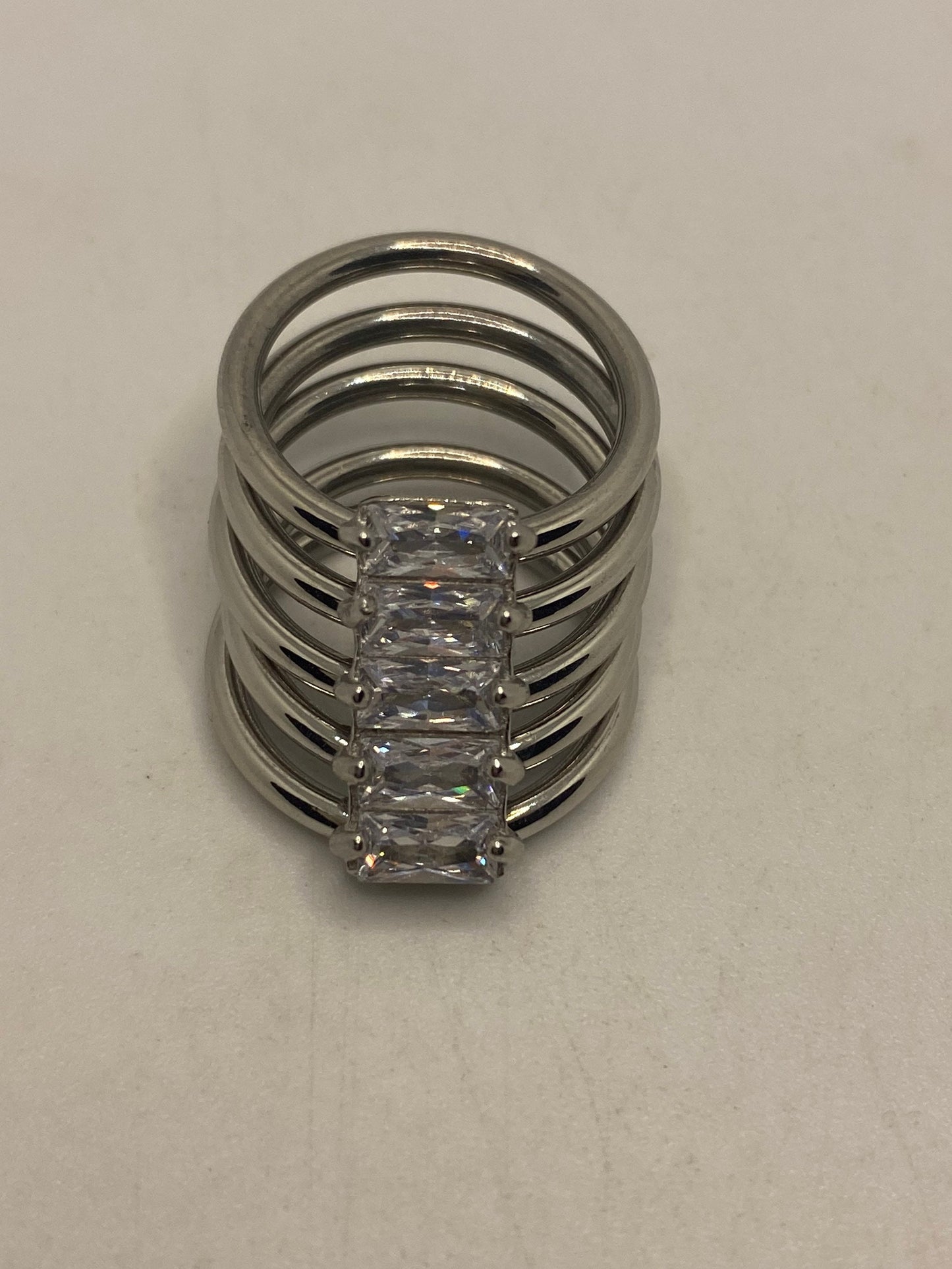 Vintage Austrian Crystal Silver Stainless Steel Harem Ring