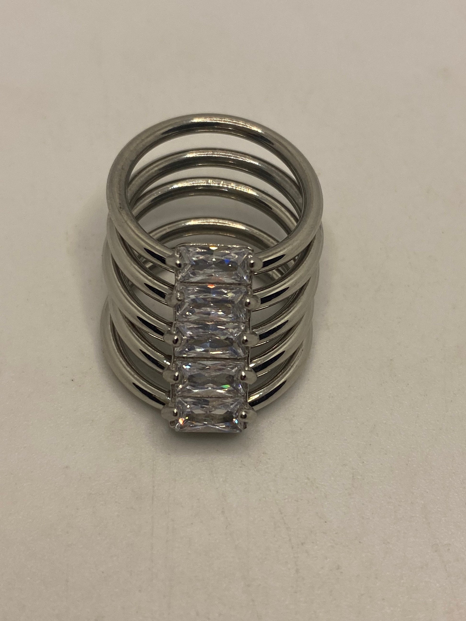 Vintage Austrian Crystal Silver Stainless Steel Harem Ring