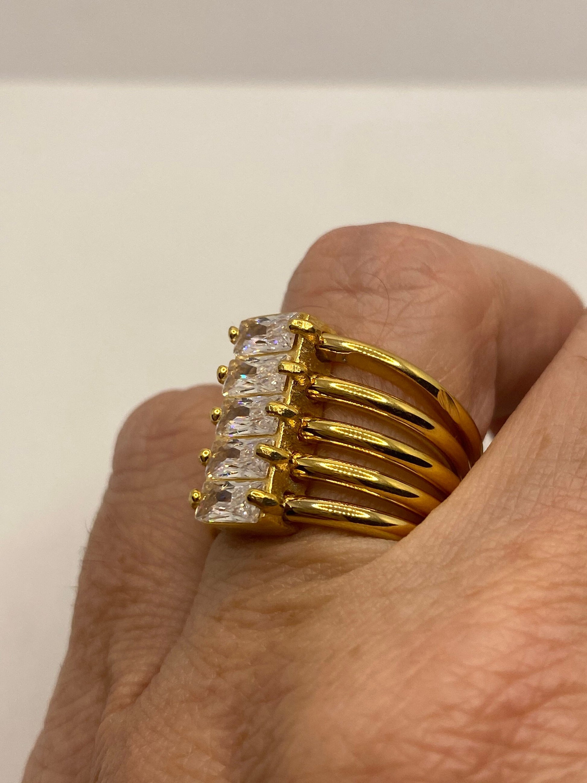 Vintage Austrian Crystal Golden Stainless Steel Harem Ring