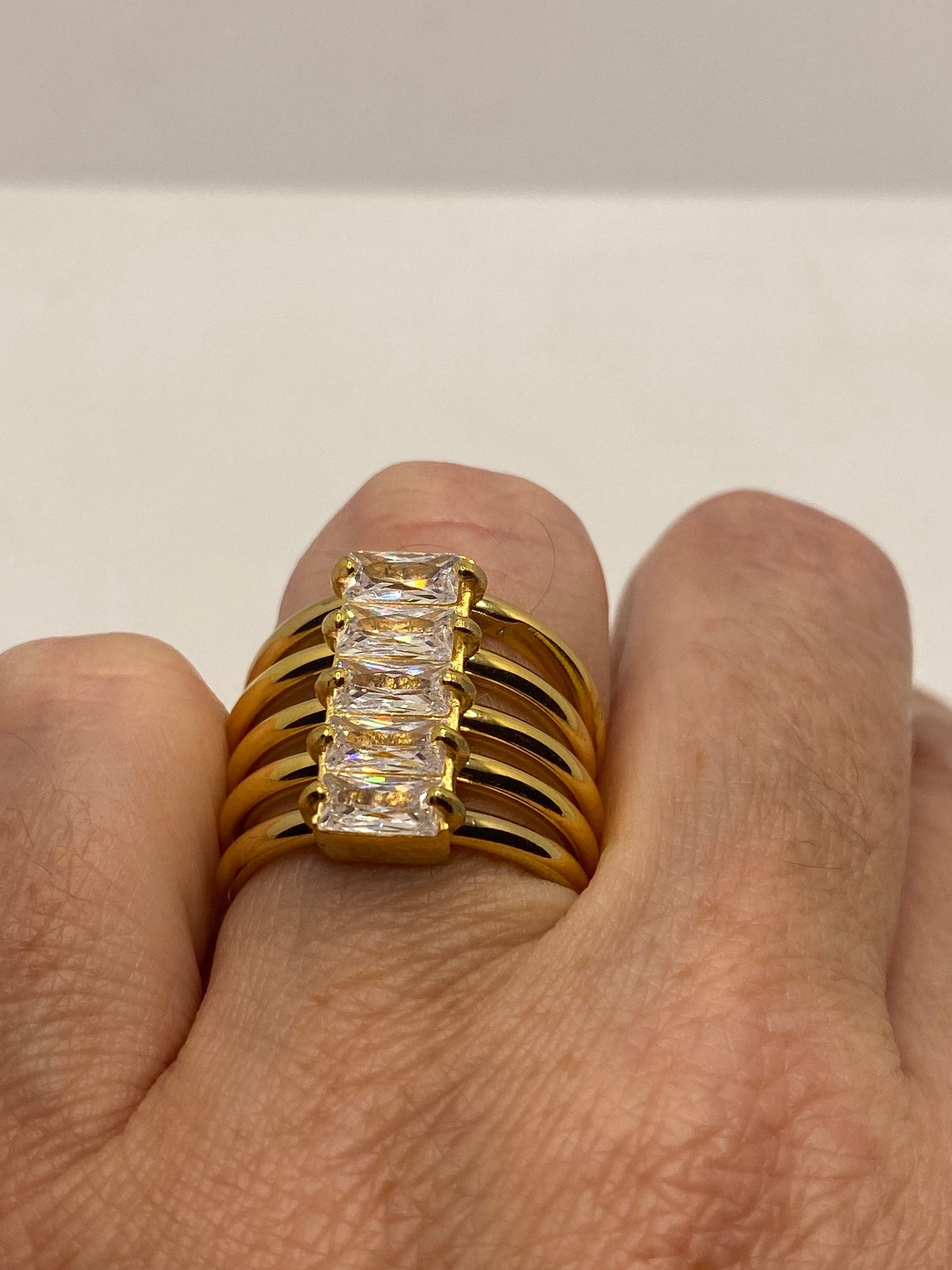 Vintage Austrian Crystal Golden Stainless Steel Harem Ring