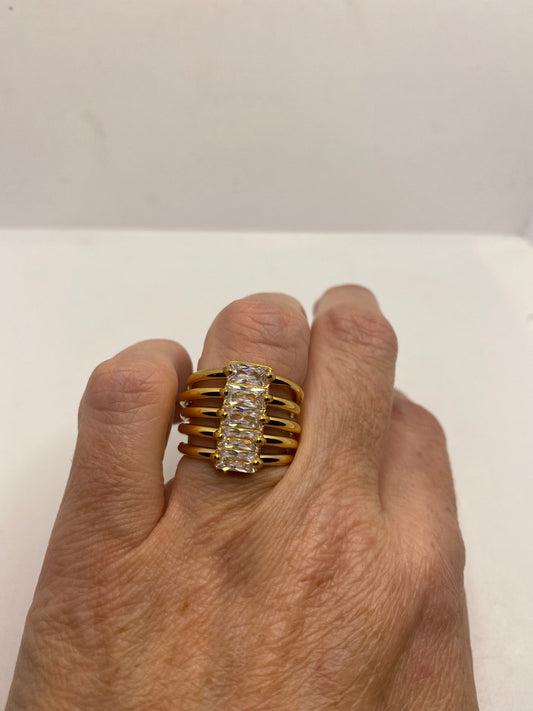 Vintage Austrian Crystal Golden Stainless Steel Harem Ring