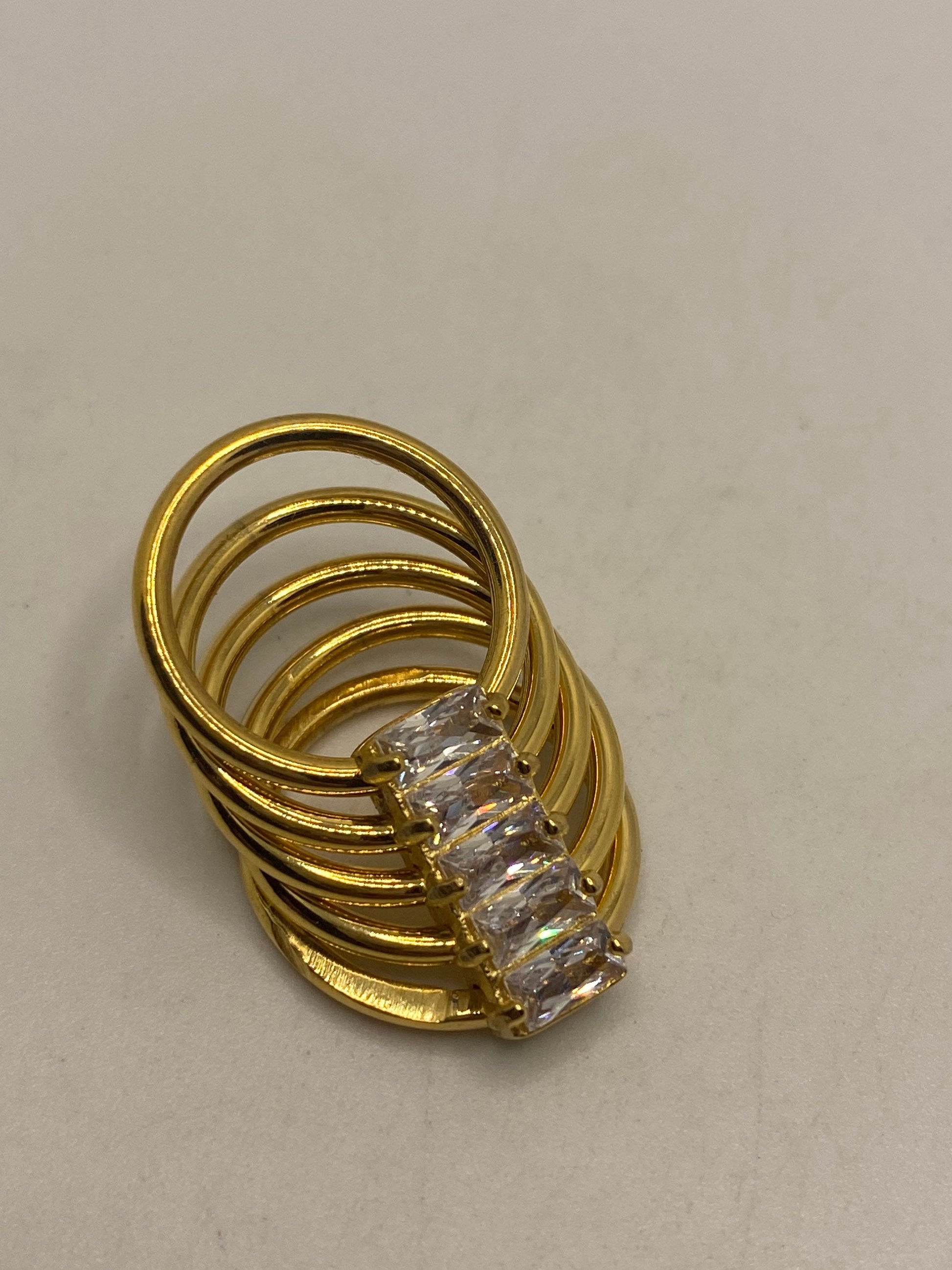 Vintage Austrian Crystal Golden Stainless Steel Harem Ring