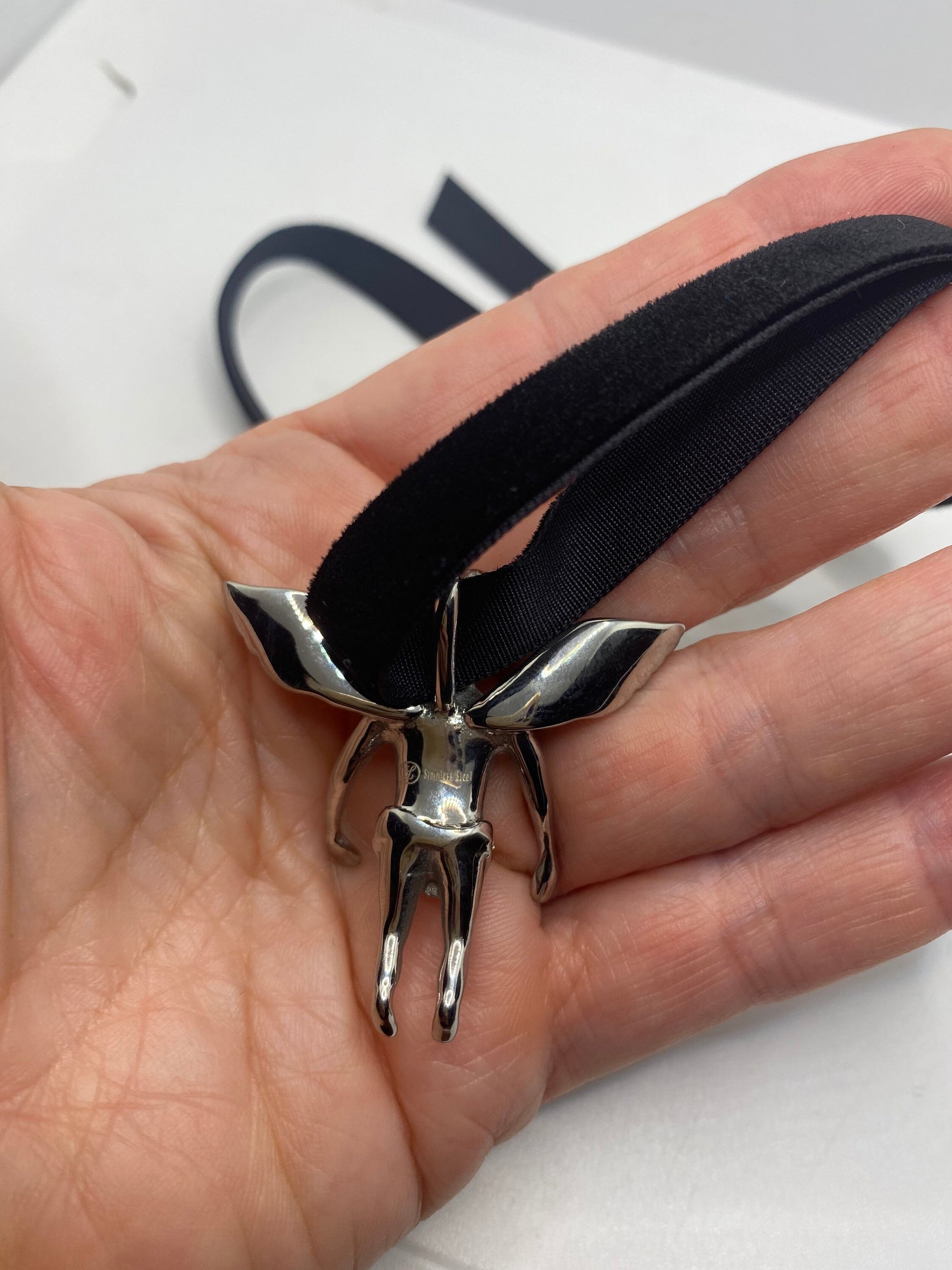 Vintage Handmade Silver Stainless Steel Guardian Angel Choker Pendant Necklace