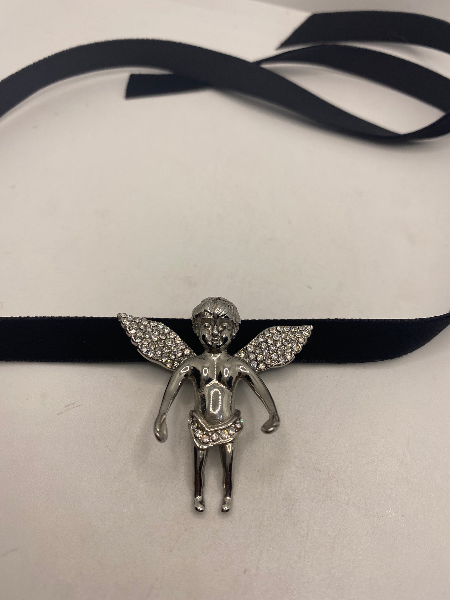 Vintage Handmade Silver Stainless Steel Guardian Angel Choker Pendant Necklace